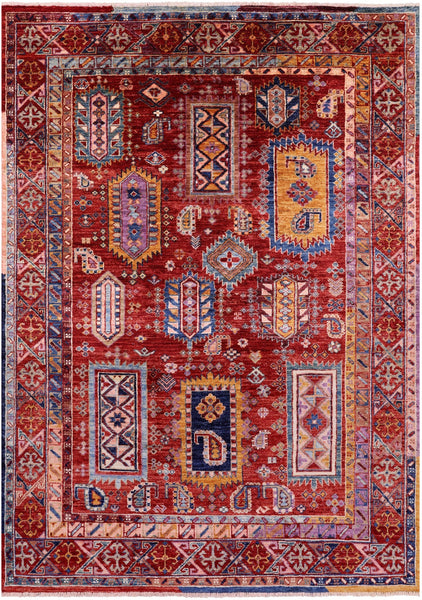 Red Persian Fine Serapi Hand Knotted Wool Rug - 4' 10" X 6' 9" - Golden Nile