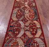 Red Persian Fine Serapi Hand Knotted Wool Runner Rug - 3' 1" X 11' 8" - Golden Nile