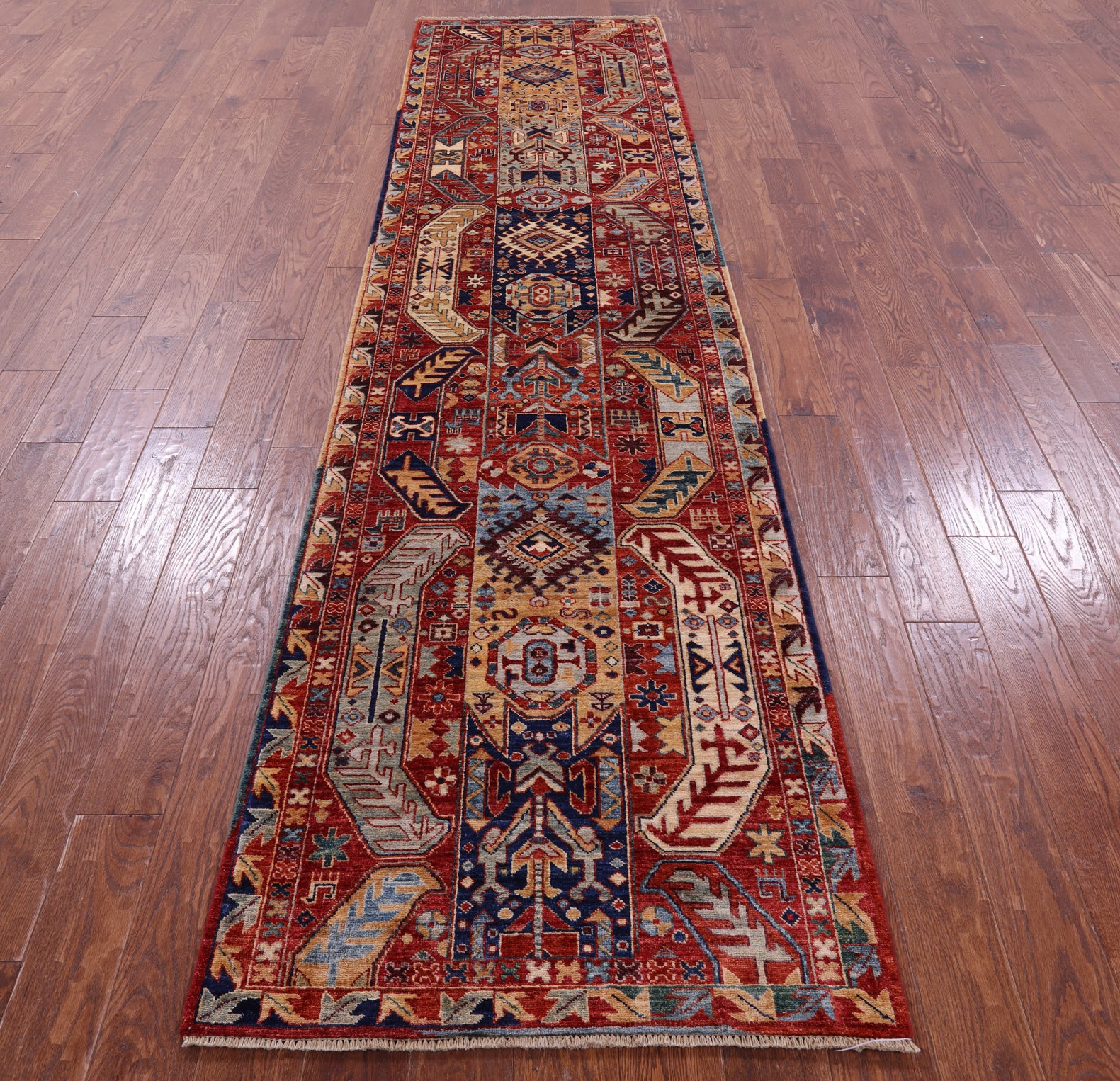 Red Persian Fine Serapi Hand Knotted Wool Runner Rug - 2' 11" X 11' 9" - Golden Nile
