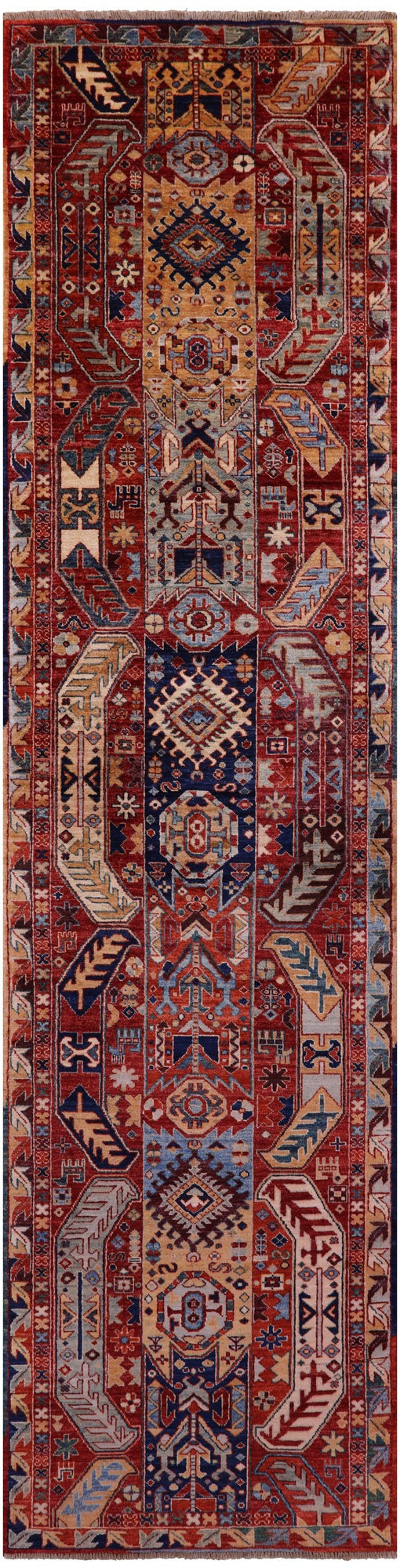 Red Persian Fine Serapi Hand Knotted Wool Runner Rug - 2' 11" X 11' 9" - Golden Nile