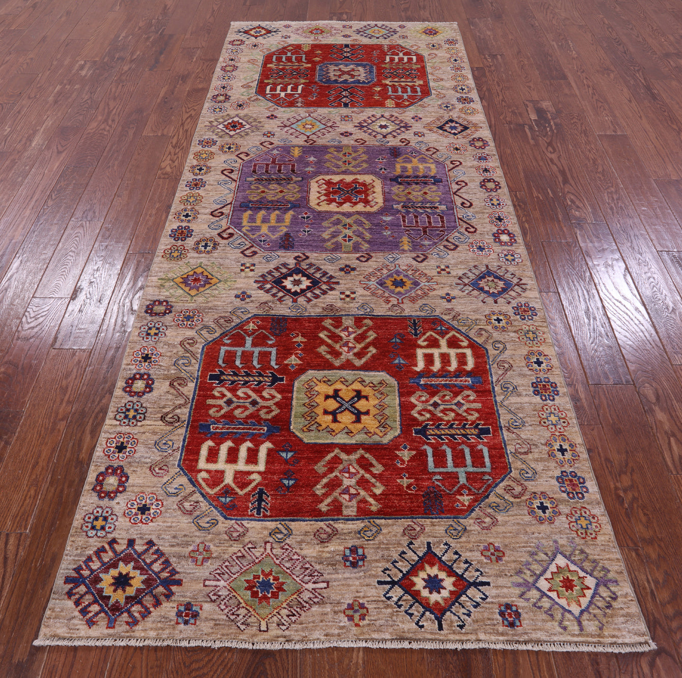 Turkmen Ersari Handmade Wool Runner Rug - 4' 0" X 10' 2" - Golden Nile