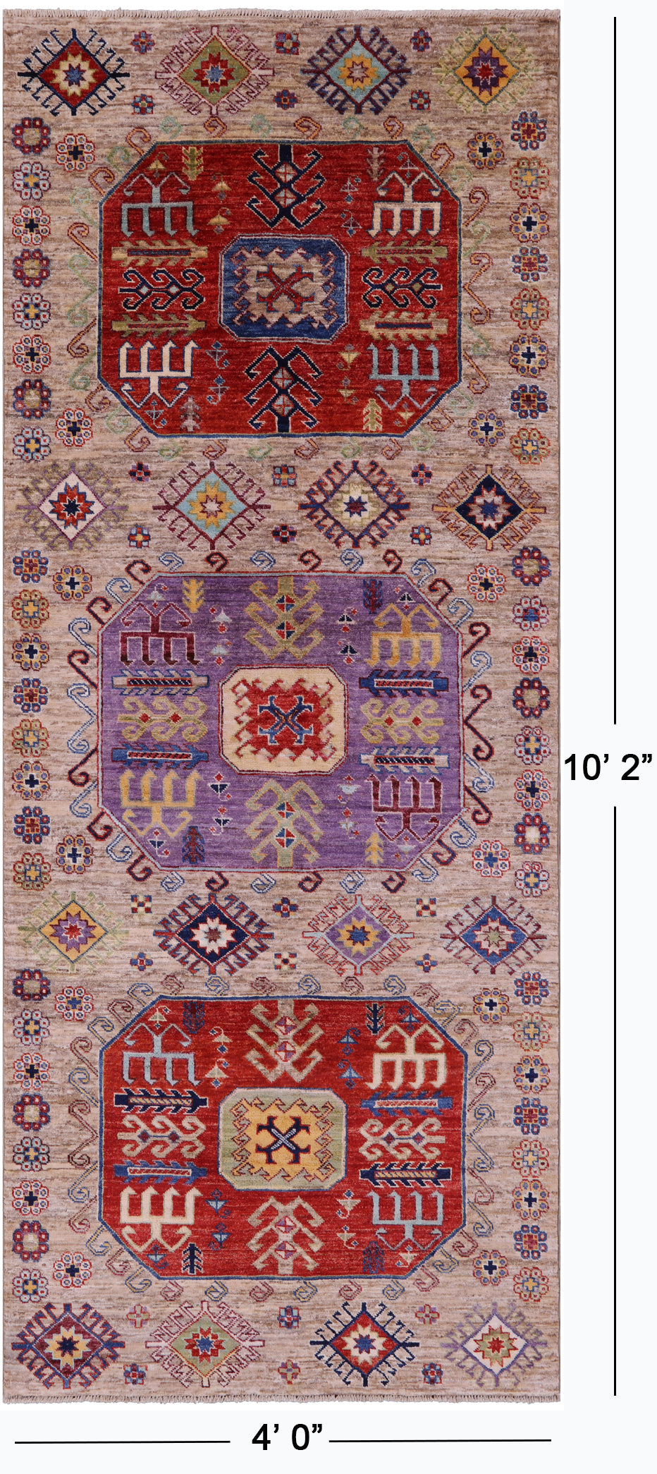 Turkmen Ersari Handmade Wool Runner Rug - 4' 0" X 10' 2" - Golden Nile