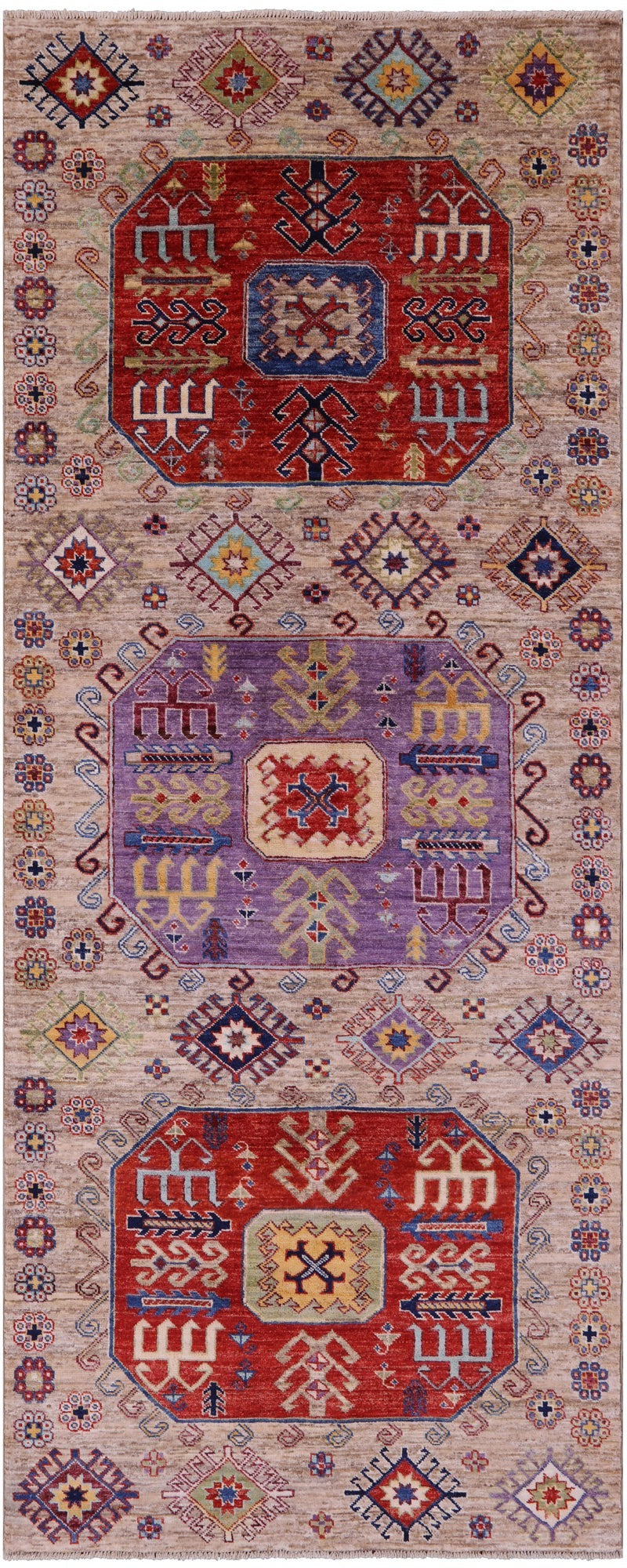 Turkmen Ersari Handmade Wool Runner Rug - 4' 0" X 10' 2" - Golden Nile