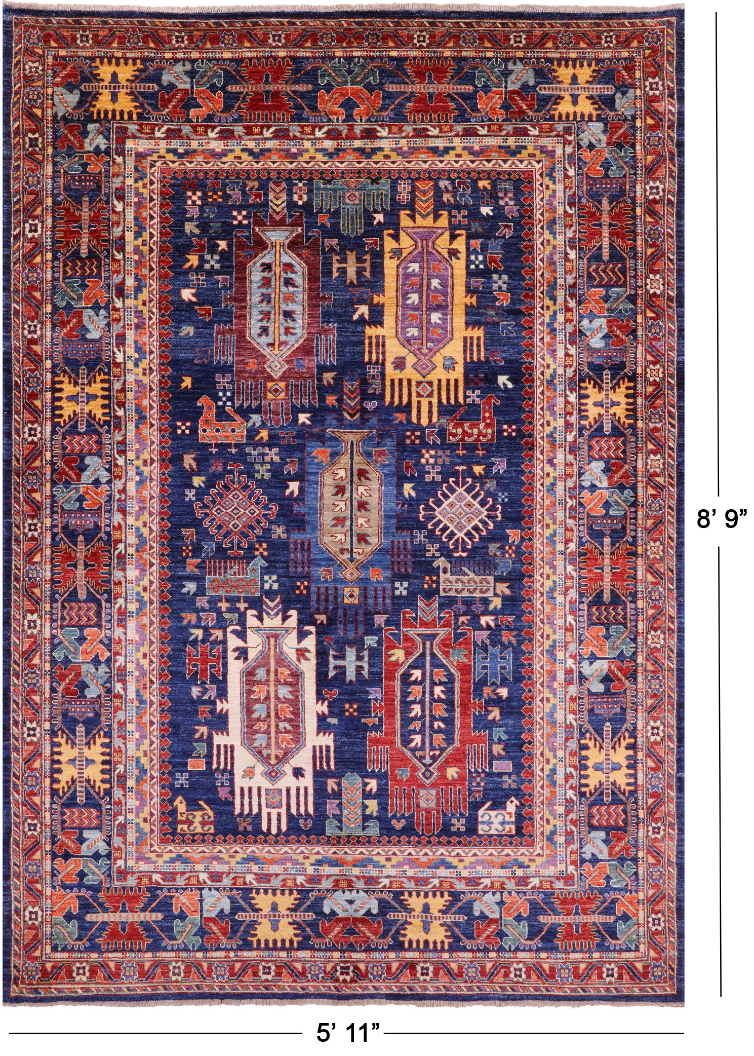 Blue Persian Fine Serapi Handmade Wool Rug - 5' 11" X 8' 9" - Golden Nile