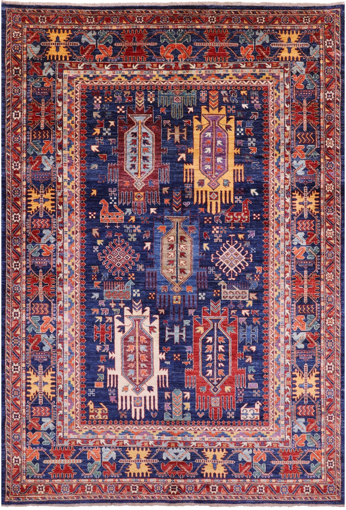 Blue Persian Fine Serapi Handmade Wool Rug - 5' 11" X 8' 9" - Golden Nile