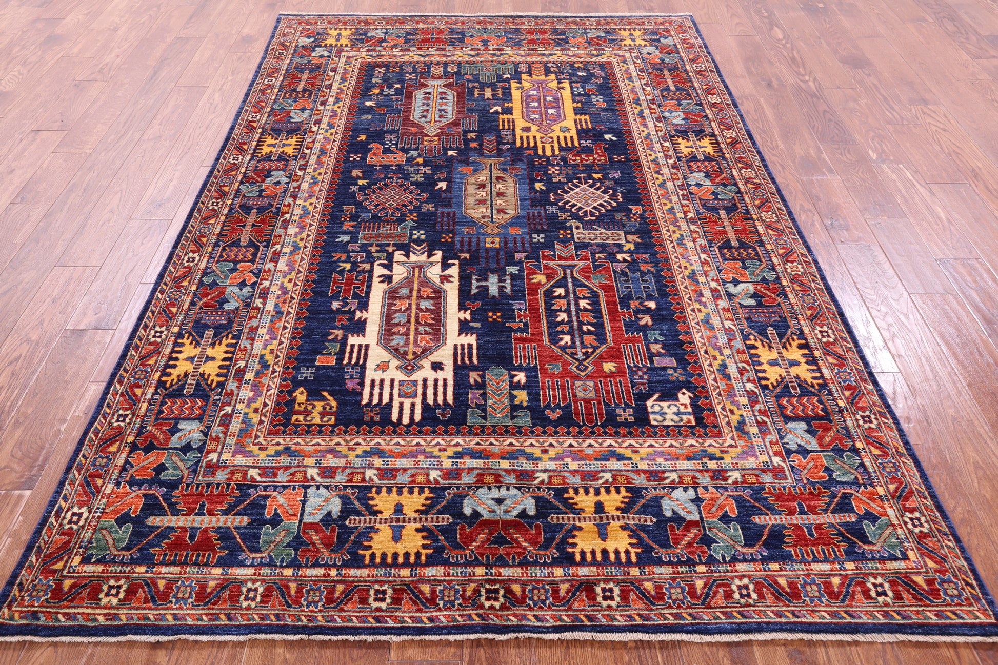 Blue Persian Fine Serapi Handmade Wool Rug - 5' 11" X 8' 9" - Golden Nile