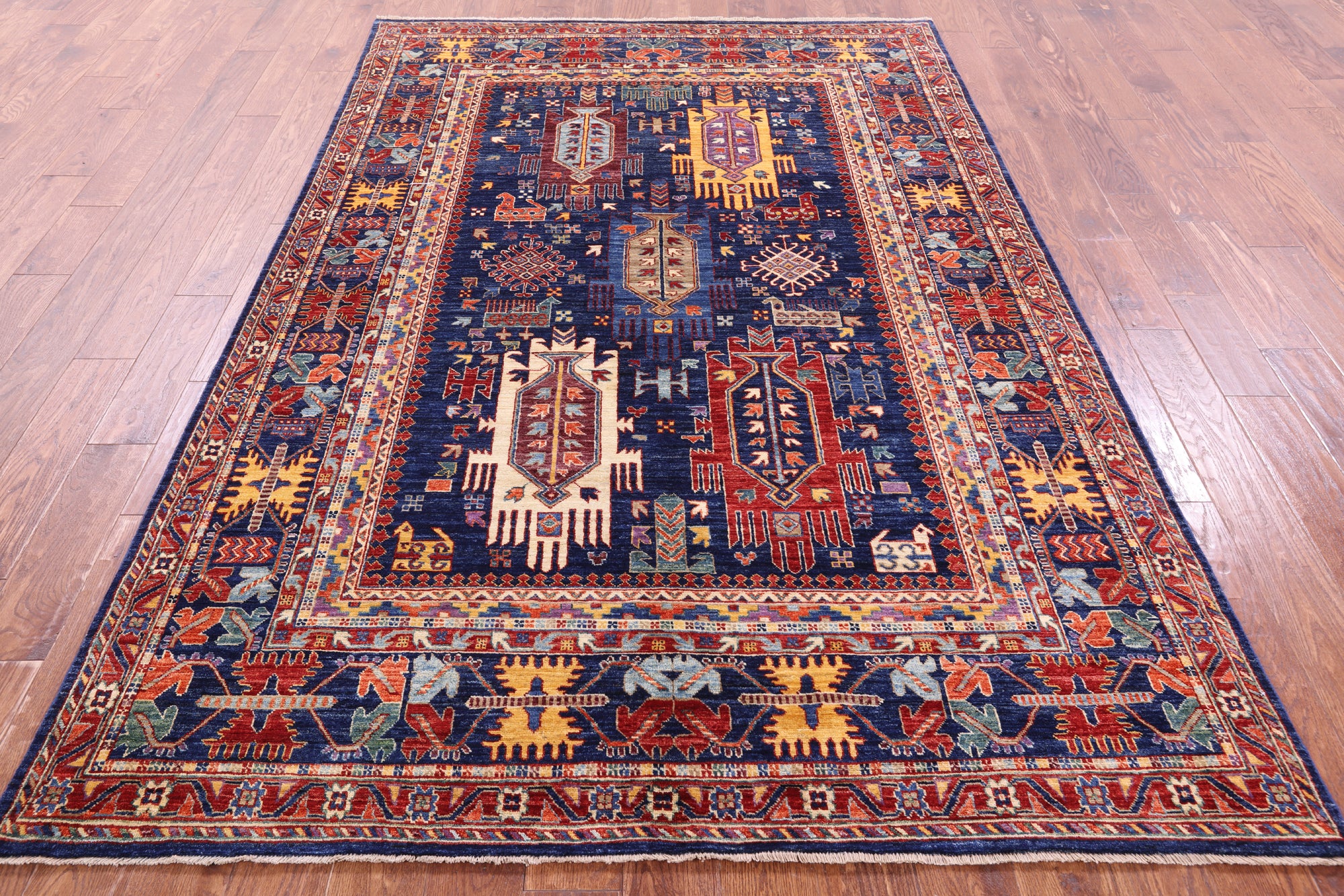 Blue Persian Fine Serapi Handmade Wool Rug - 5' 11" X 8' 9" - Golden Nile
