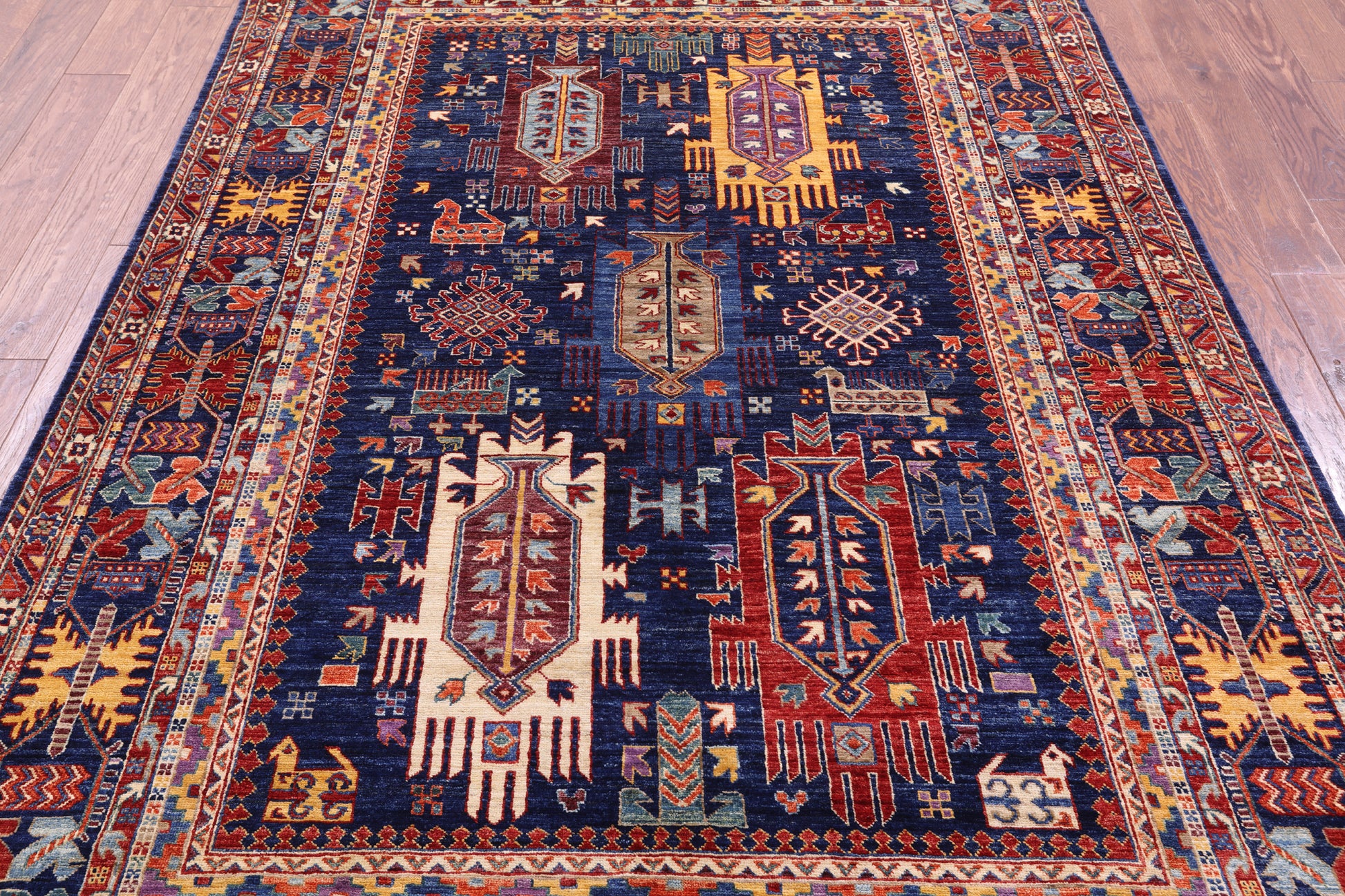 Blue Persian Fine Serapi Handmade Wool Rug - 5' 11" X 8' 9" - Golden Nile