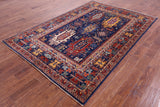 Blue Persian Fine Serapi Handmade Wool Rug - 5' 11" X 8' 9" - Golden Nile