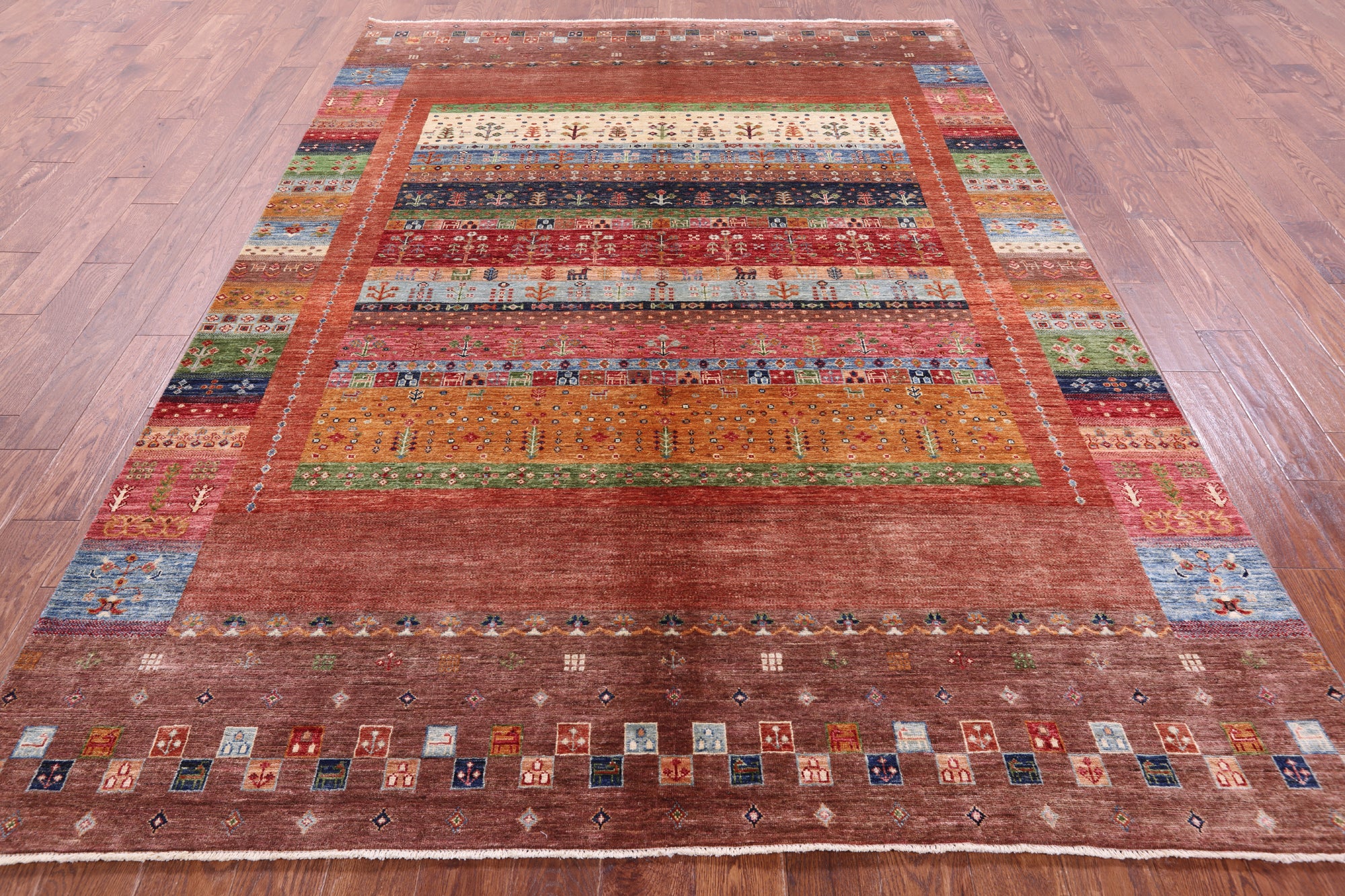 Tribal Persian Gabbeh Hand Knotted Wool Rug - 7' 0" X 9' 10" - Golden Nile