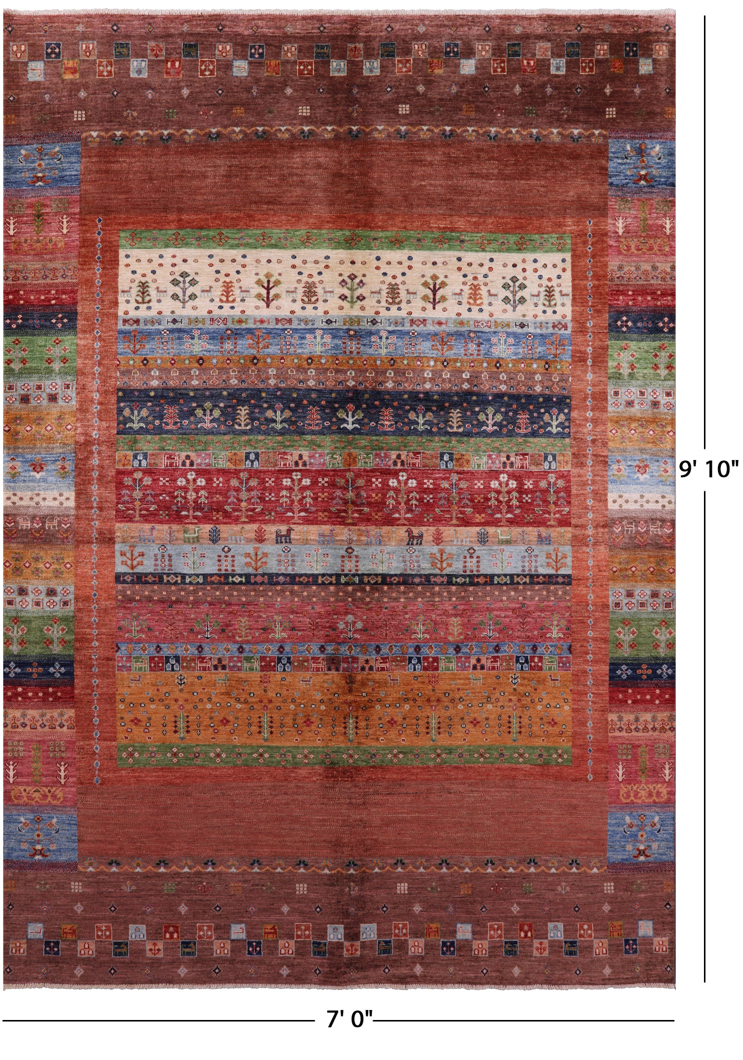 Tribal Persian Gabbeh Hand Knotted Wool Rug - 7' 0" X 9' 10" - Golden Nile