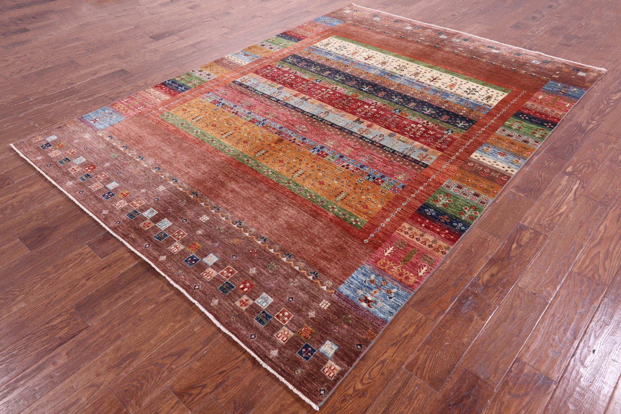Tribal Persian Gabbeh Hand Knotted Wool Rug - 7' 0" X 9' 10" - Golden Nile