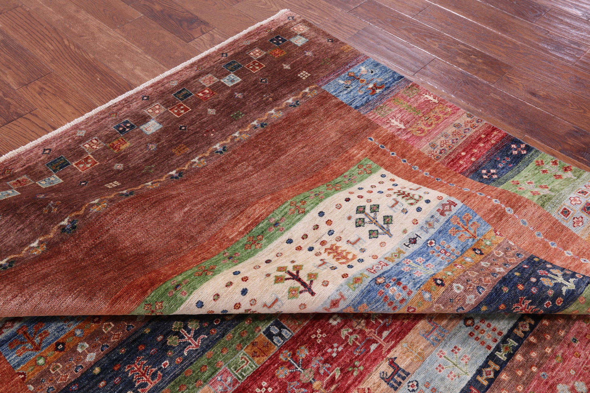 Tribal Persian Gabbeh Hand Knotted Wool Rug - 7' 0" X 9' 10" - Golden Nile