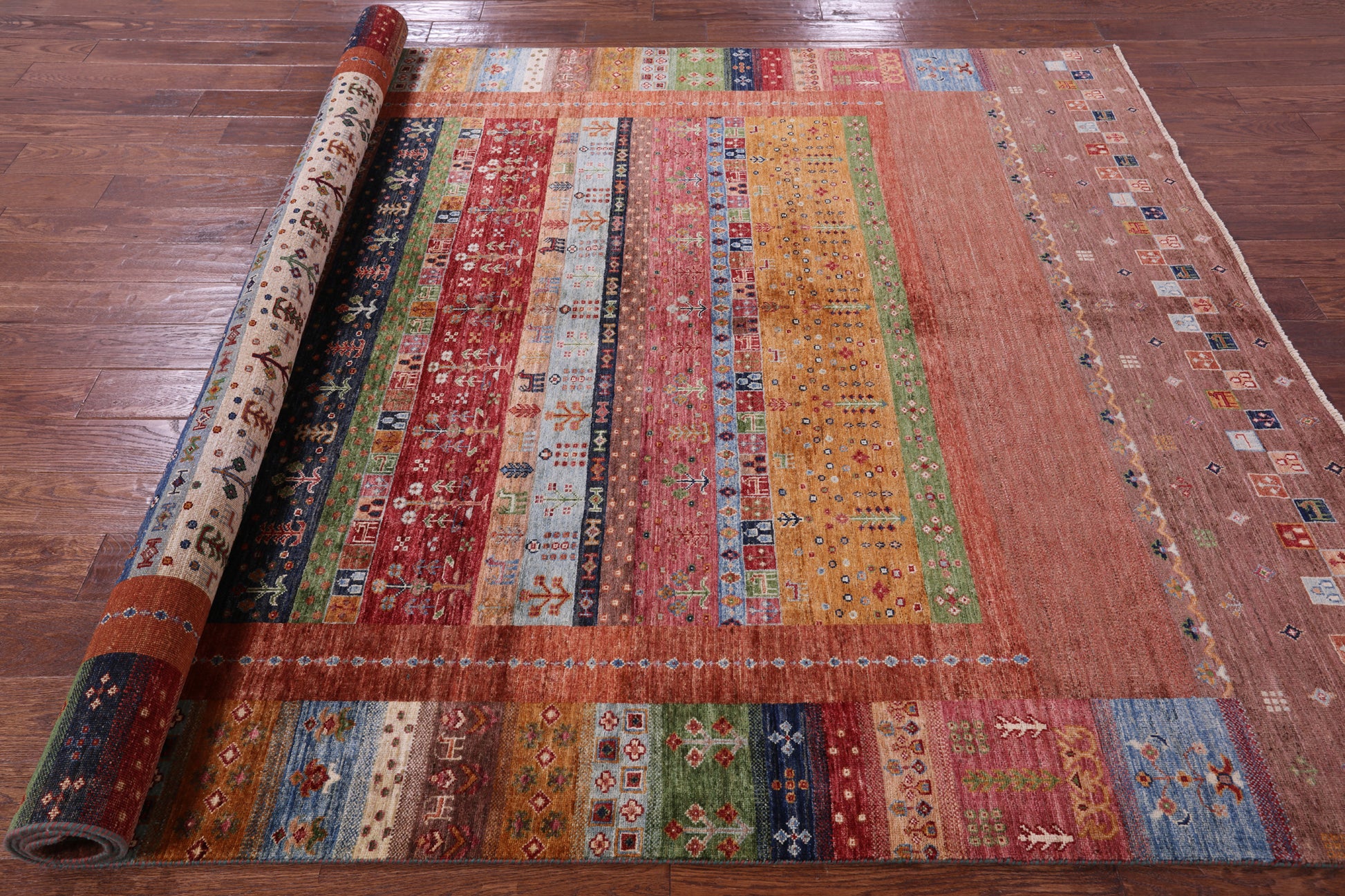 Tribal Persian Gabbeh Hand Knotted Wool Rug - 7' 0" X 9' 10" - Golden Nile