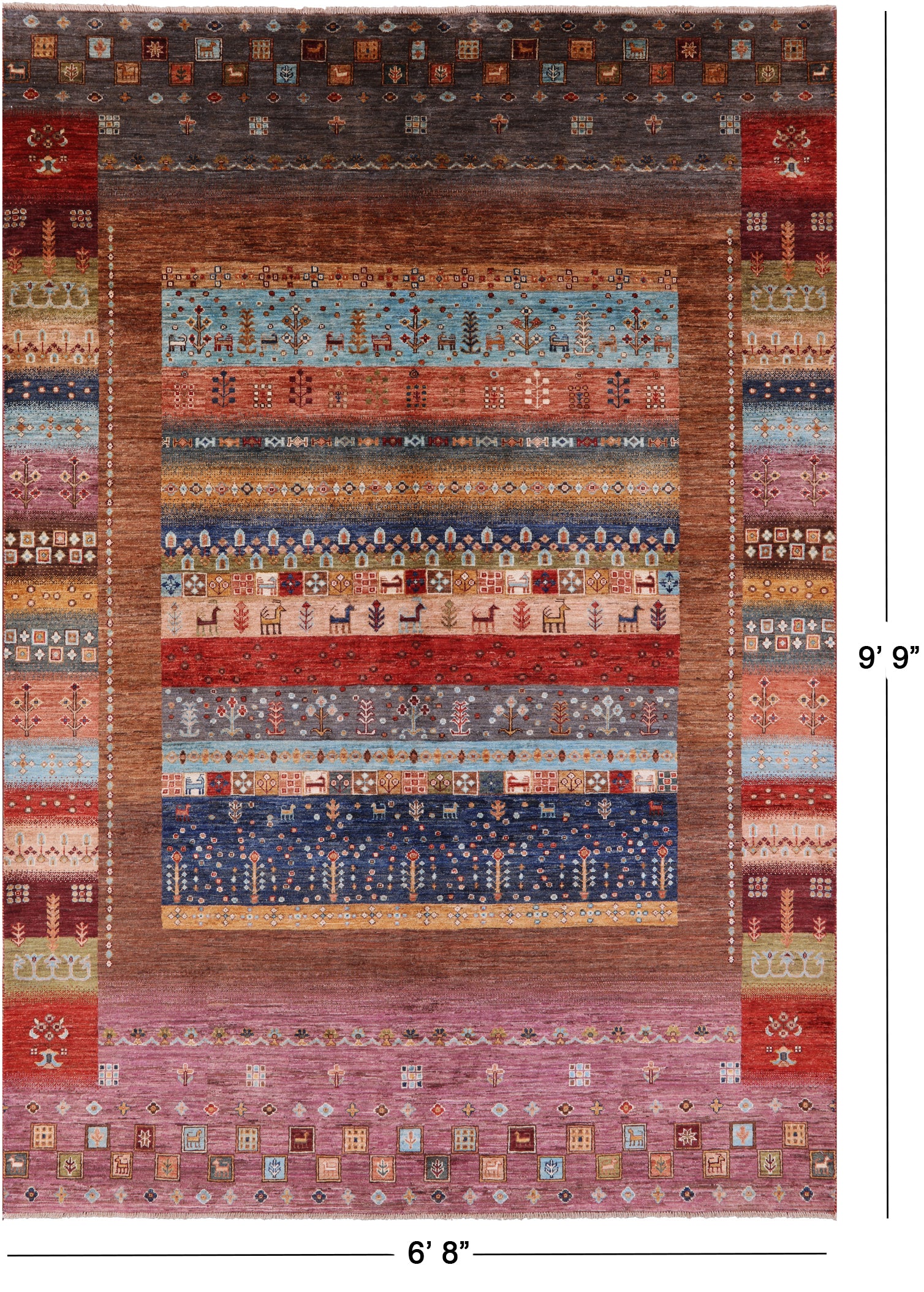 Tribal Persian Gabbeh Hand Knotted Wool Rug - 6' 8" X 9' 9" - Golden Nile