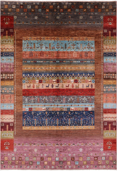 Tribal Persian Gabbeh Hand Knotted Wool Rug - 6' 8" X 9' 9" - Golden Nile
