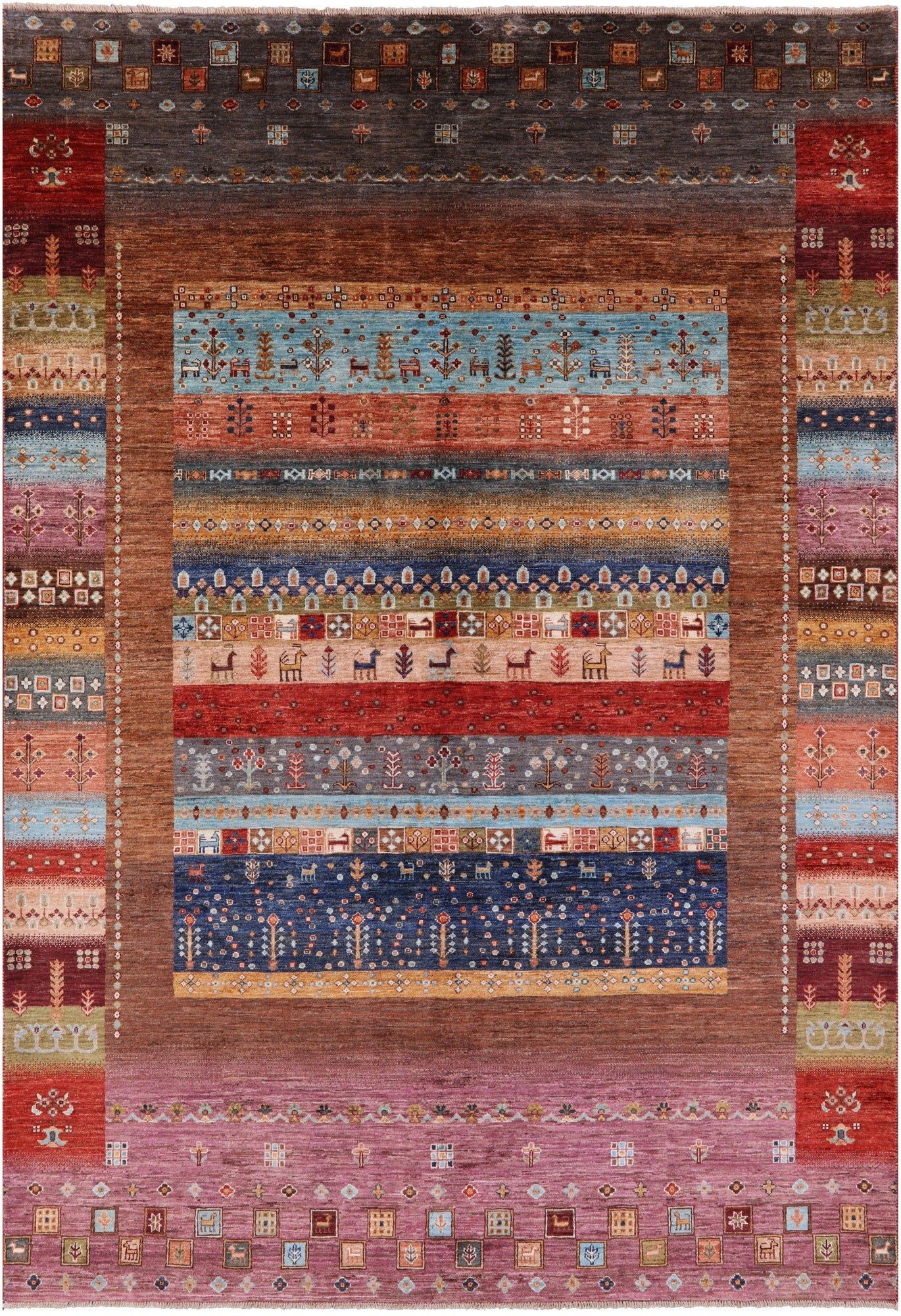 Tribal Persian Gabbeh Hand Knotted Wool Rug - 6' 8" X 9' 9" - Golden Nile