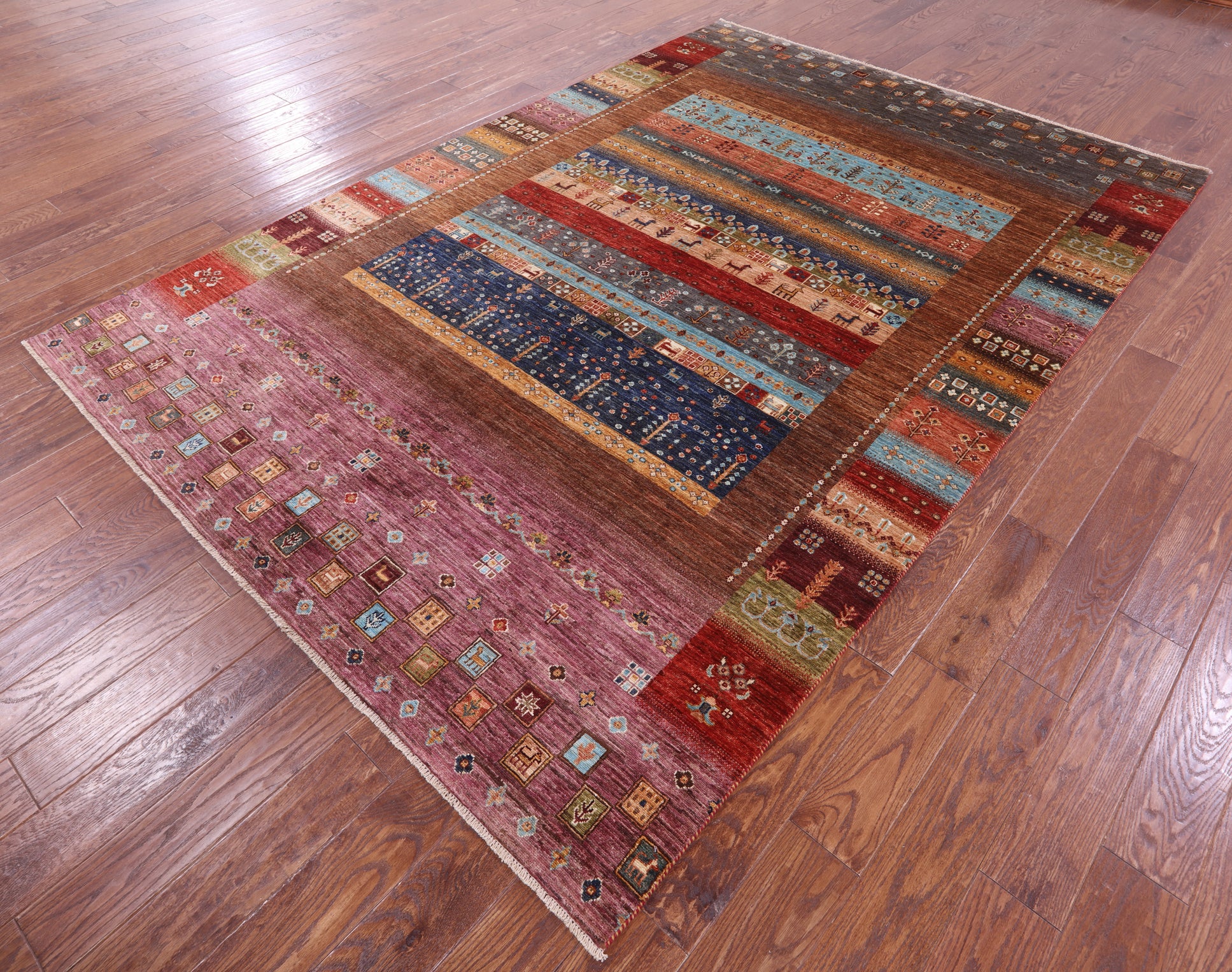 Tribal Persian Gabbeh Hand Knotted Wool Rug - 6' 8" X 9' 9" - Golden Nile