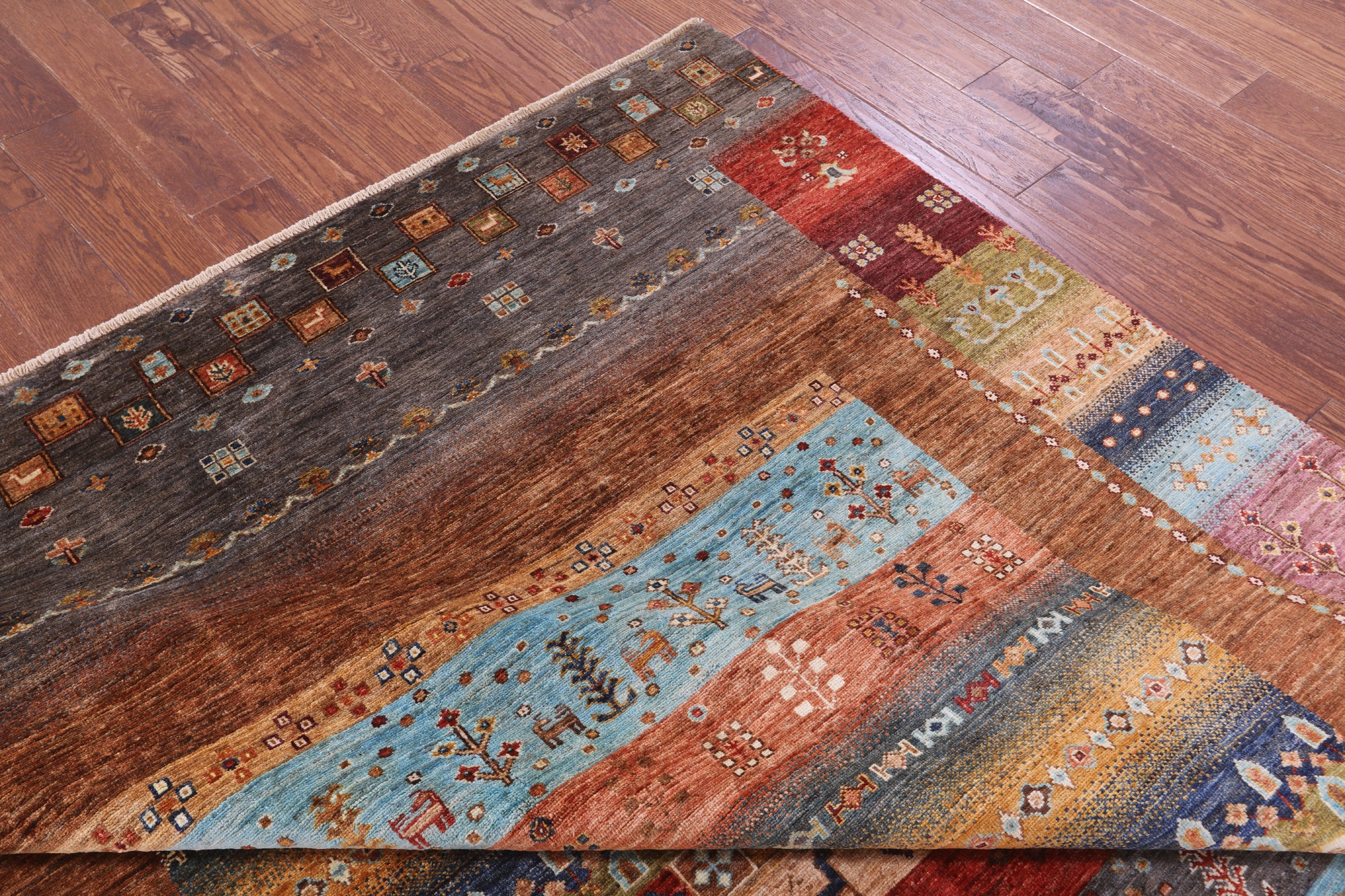 Tribal Persian Gabbeh Hand Knotted Wool Rug - 6' 8" X 9' 9" - Golden Nile