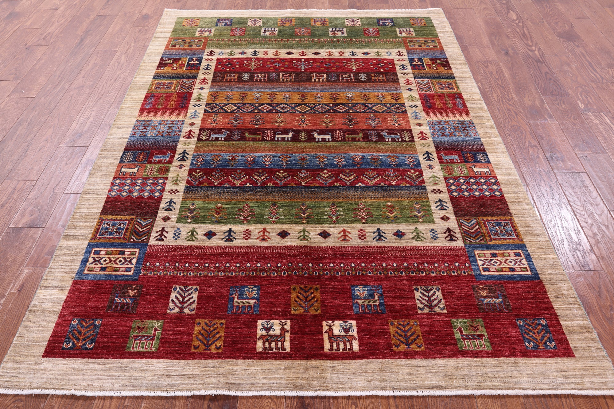 Tribal Persian Gabbeh Hand Knotted Wool Rug - 5' 7" X 7' 9" - Golden Nile