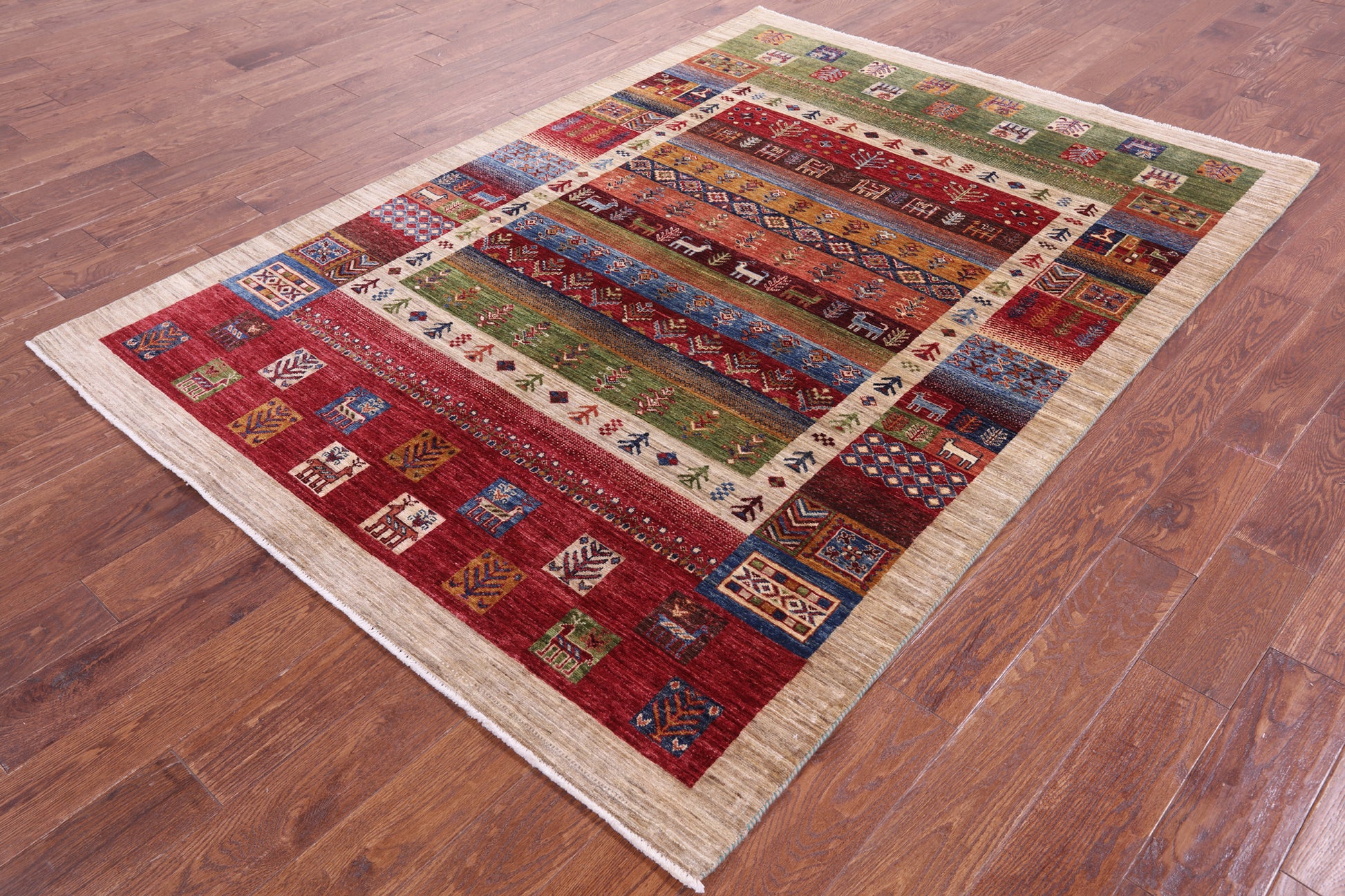 Tribal Persian Gabbeh Hand Knotted Wool Rug - 5' 7" X 7' 9" - Golden Nile