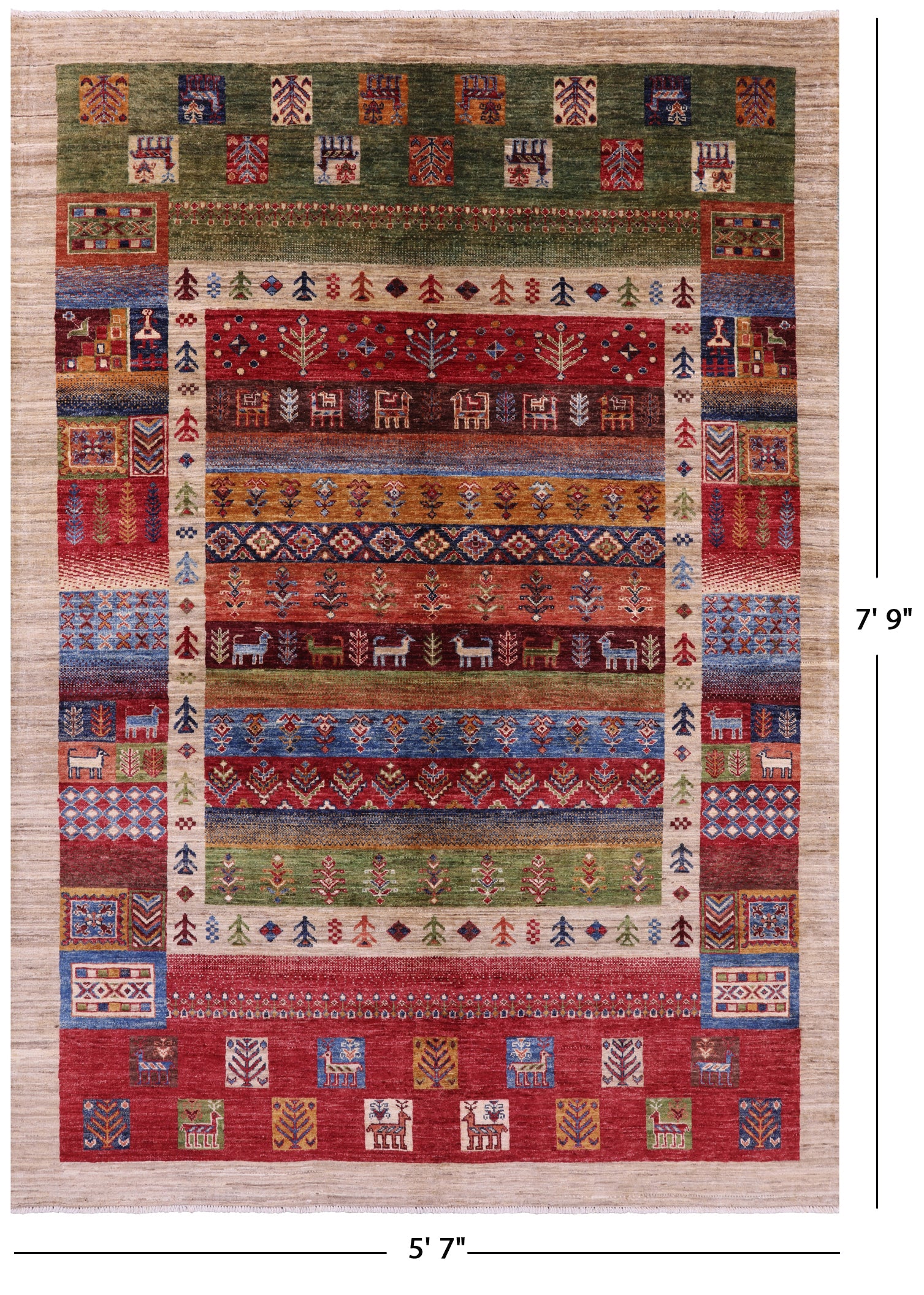 Tribal Persian Gabbeh Hand Knotted Wool Rug - 5' 7" X 7' 9" - Golden Nile