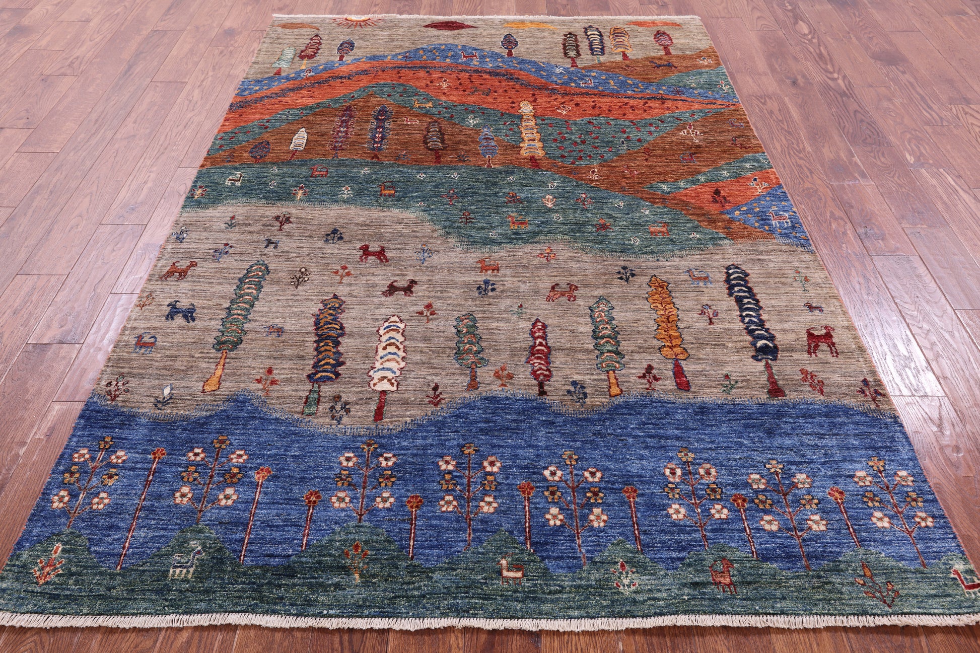 Tribal Persian Gabbeh Handmade Wool Rug - 5' 7" X 8' 2" - Golden Nile