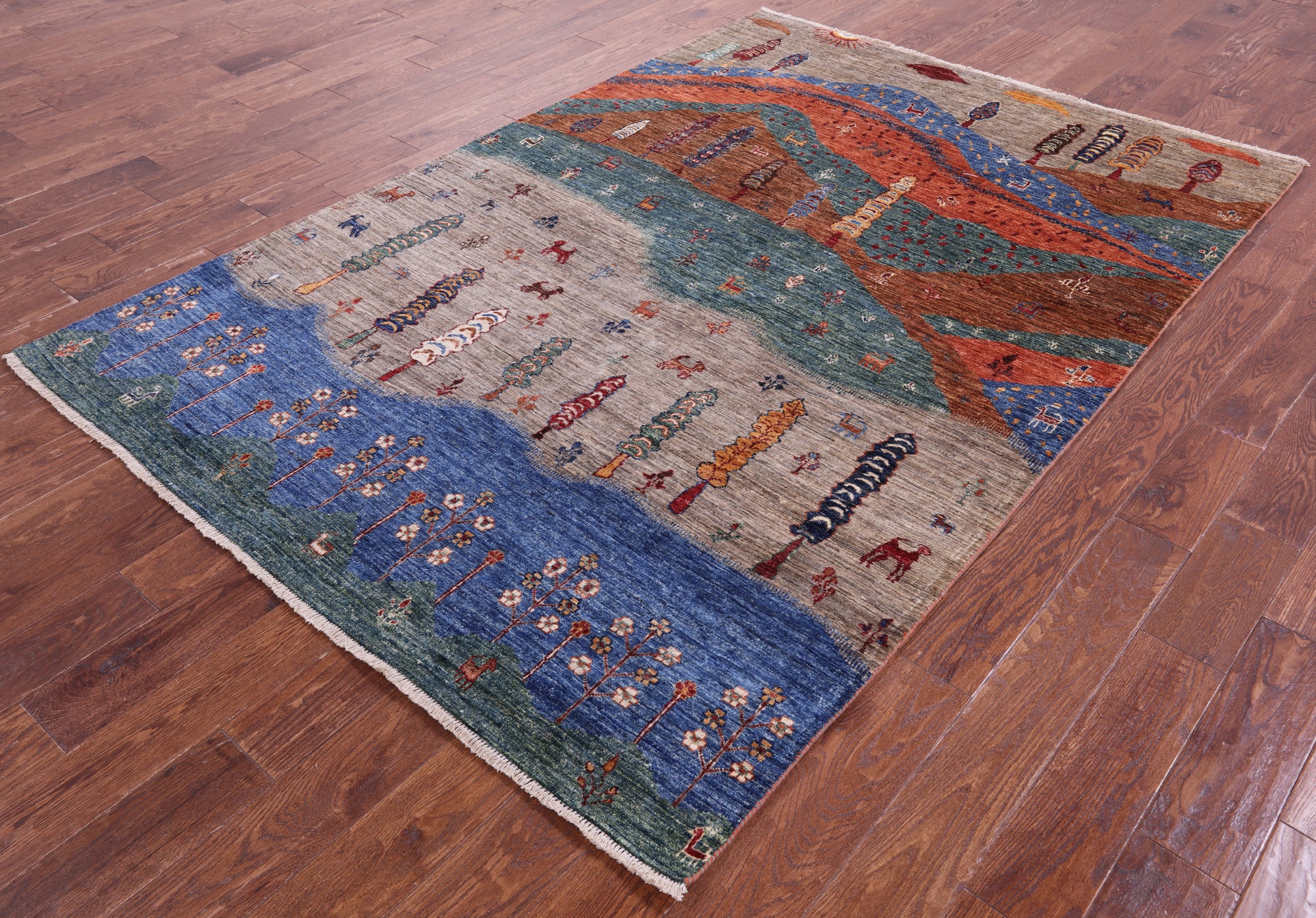 Tribal Persian Gabbeh Handmade Wool Rug - 5' 7" X 8' 2" - Golden Nile