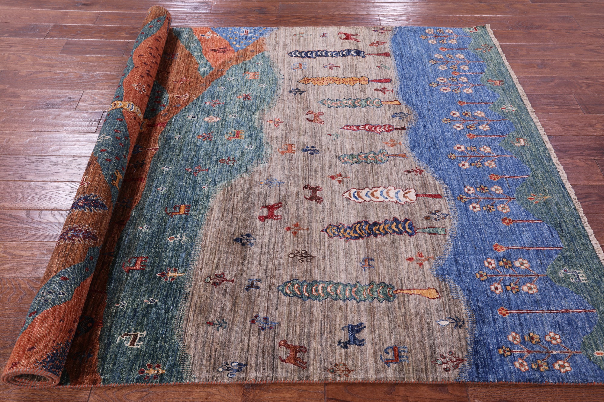 Tribal Persian Gabbeh Handmade Wool Rug - 5' 7" X 8' 2" - Golden Nile