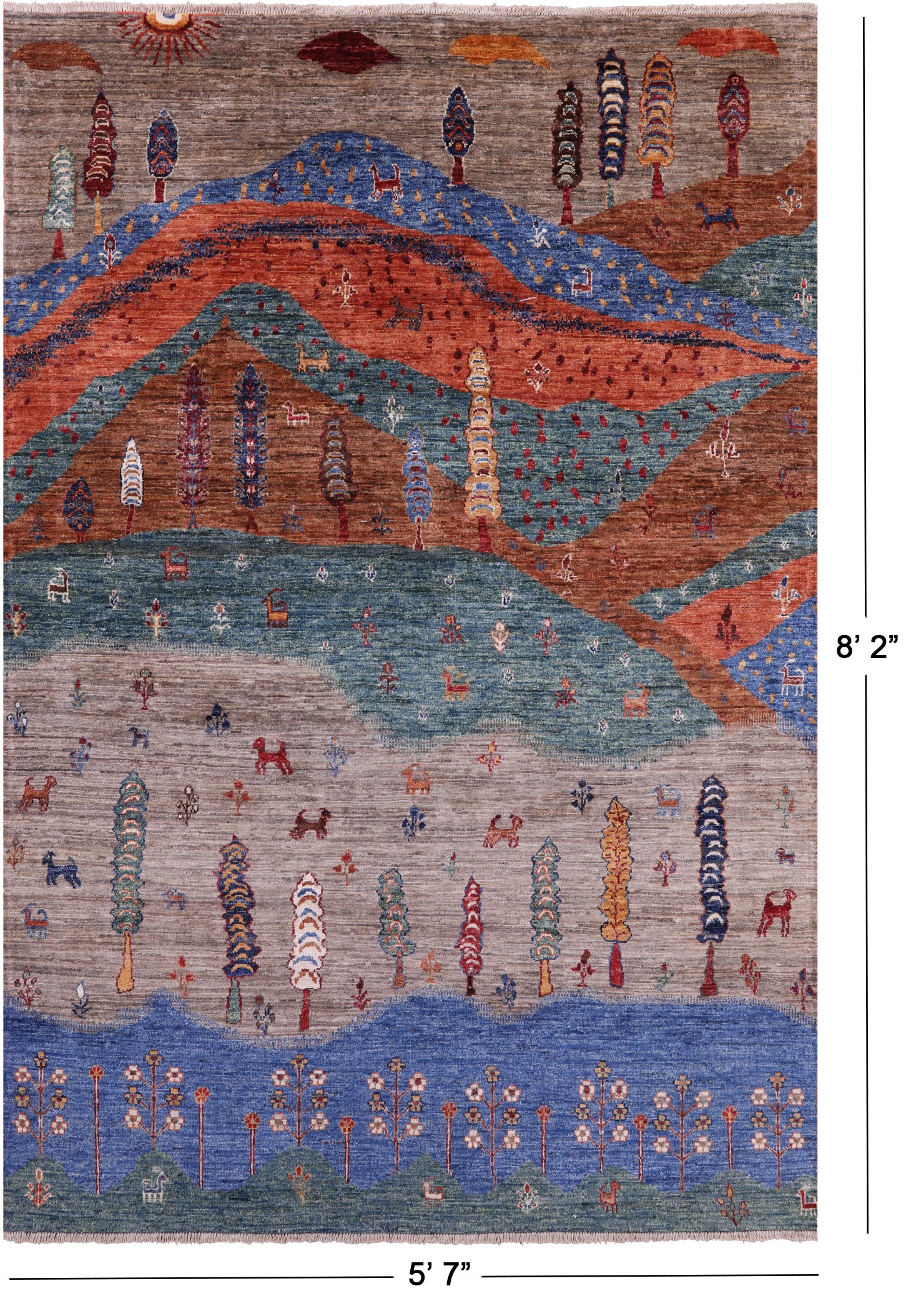 Tribal Persian Gabbeh Handmade Wool Rug - 5' 7" X 8' 2" - Golden Nile
