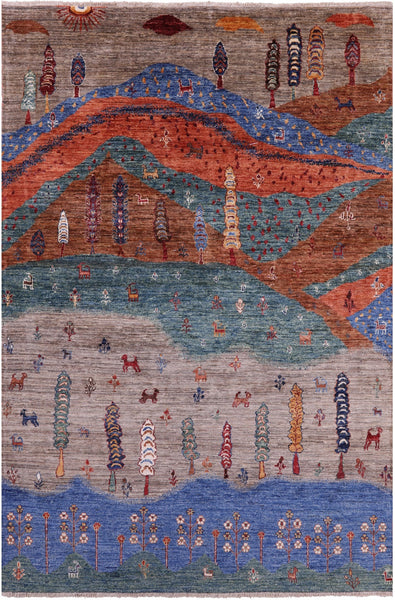 Tribal Persian Gabbeh Handmade Wool Rug - 5' 7" X 8' 2" - Golden Nile