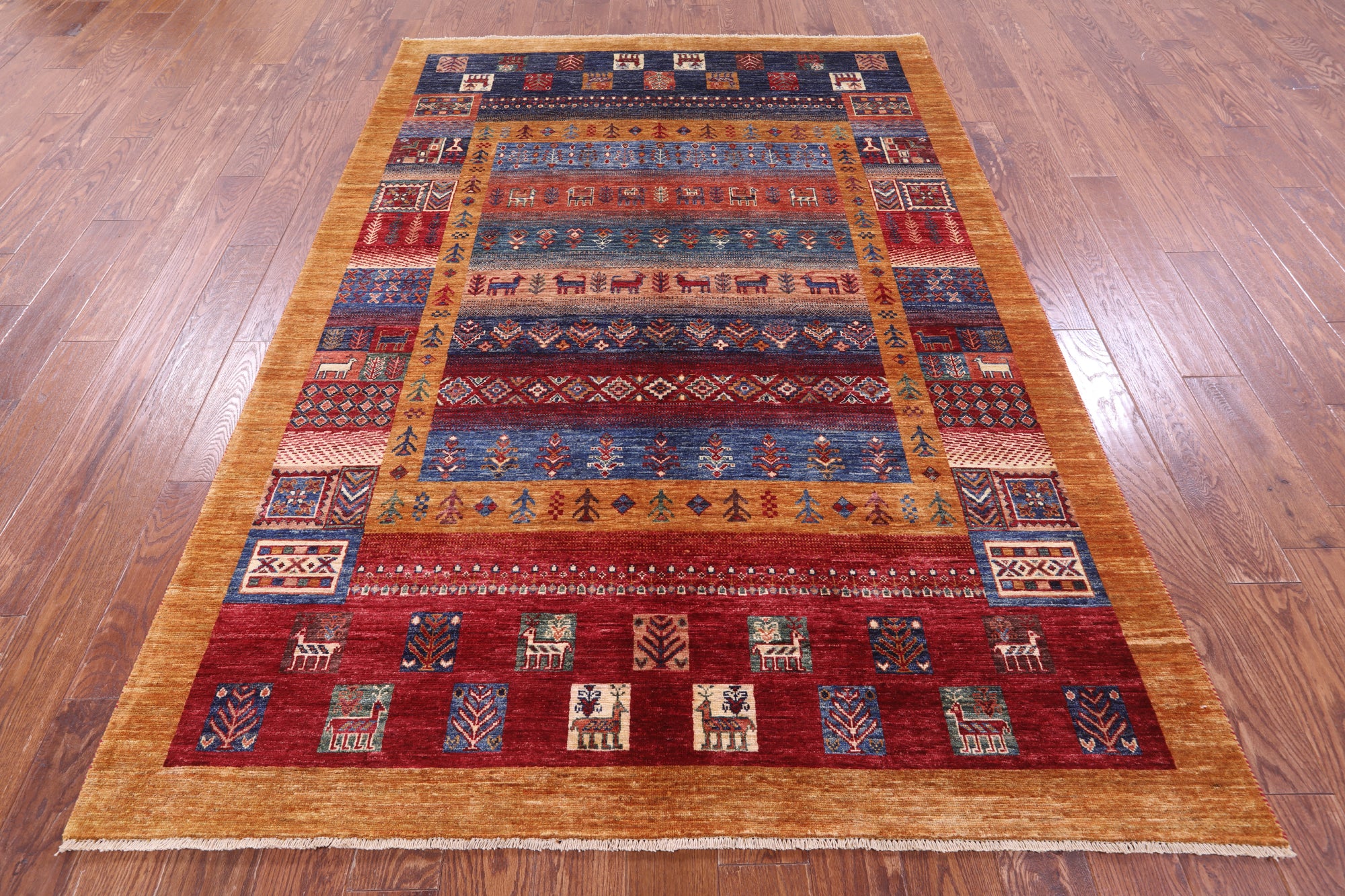 Tribal Persian Gabbeh Hand Knotted Wool Rug - 5' 8" X 8' 0" - Golden Nile