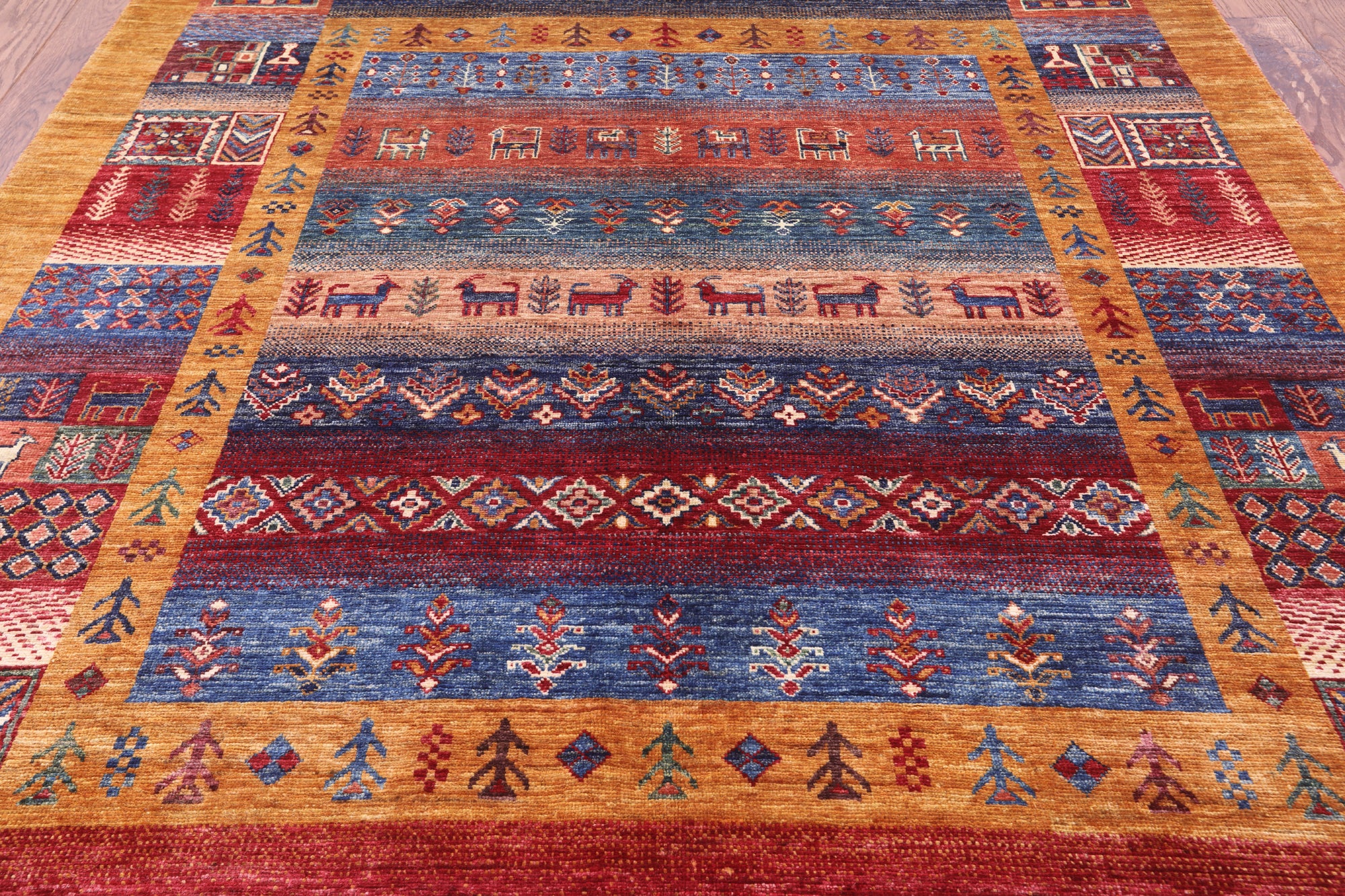 Tribal Persian Gabbeh Hand Knotted Wool Rug - 5' 8" X 8' 0" - Golden Nile