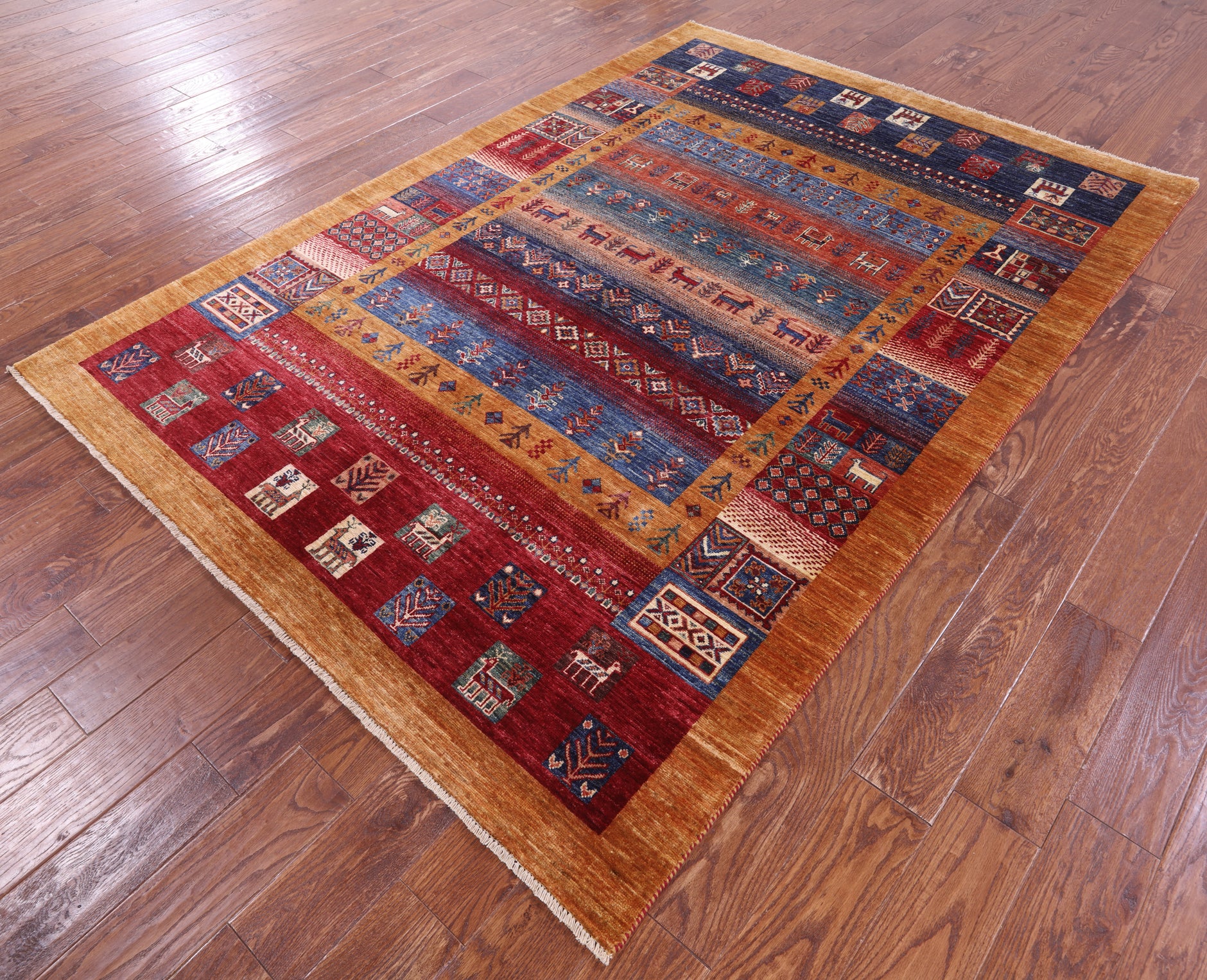 Tribal Persian Gabbeh Hand Knotted Wool Rug - 5' 8" X 8' 0" - Golden Nile
