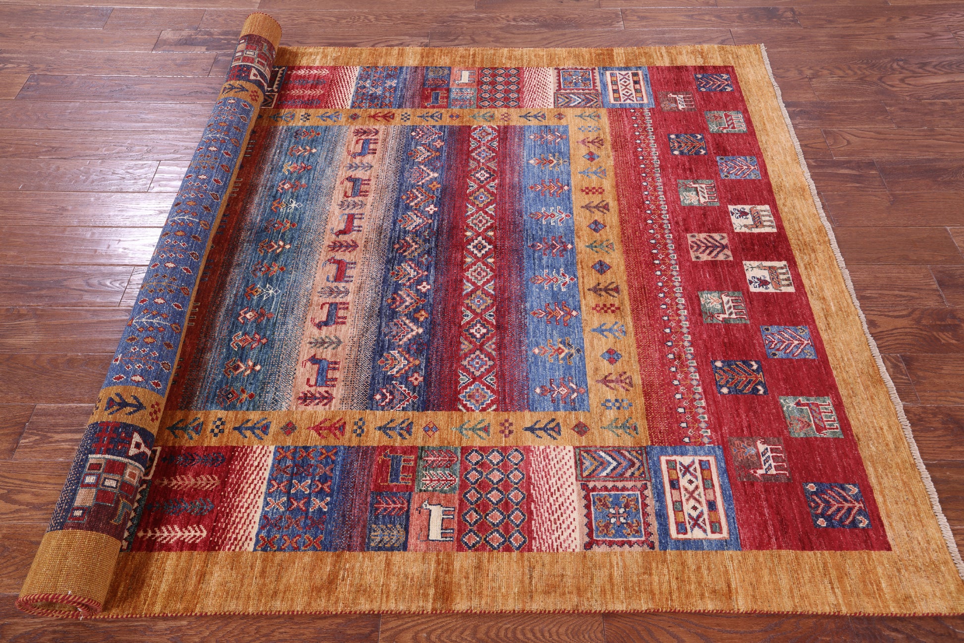 Tribal Persian Gabbeh Hand Knotted Wool Rug - 5' 8" X 8' 0" - Golden Nile
