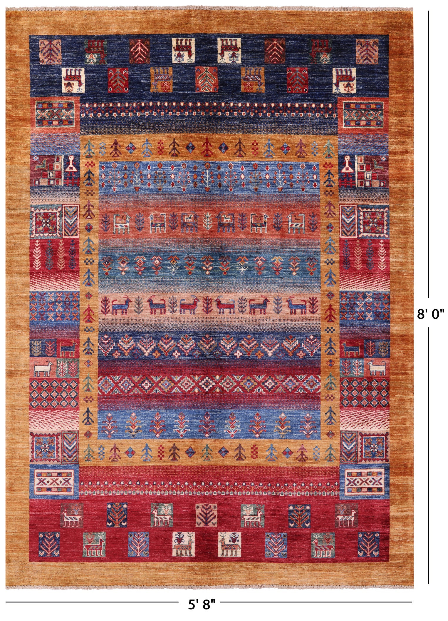 Tribal Persian Gabbeh Hand Knotted Wool Rug - 5' 8" X 8' 0" - Golden Nile