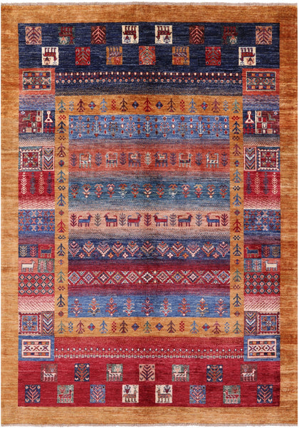 Tribal Persian Gabbeh Hand Knotted Wool Rug - 5' 8" X 8' 0" - Golden Nile