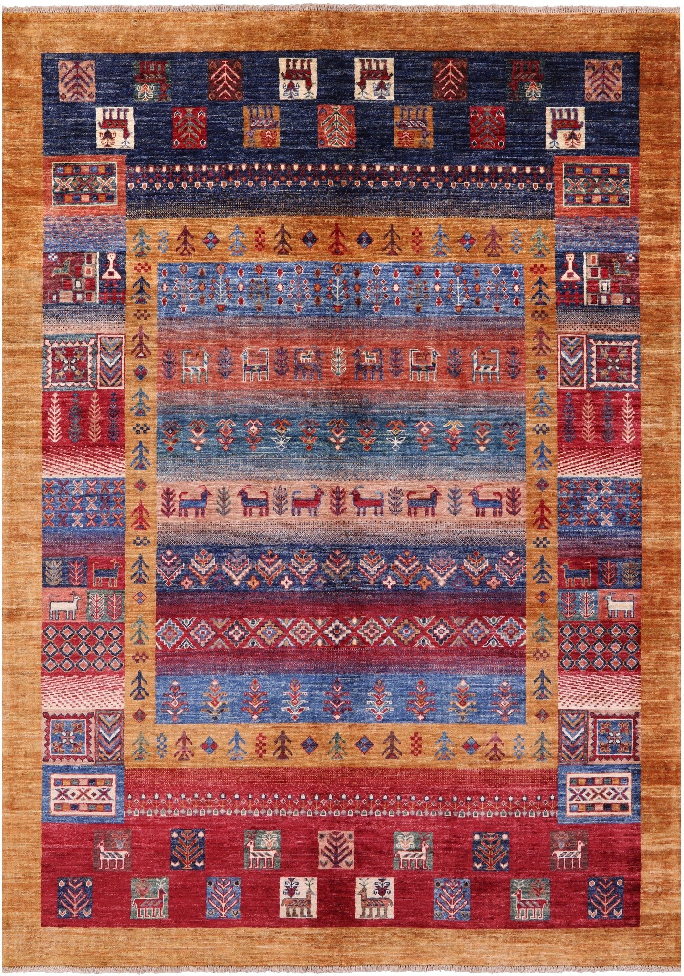 Tribal Persian Gabbeh Hand Knotted Wool Rug - 5' 8" X 8' 0" - Golden Nile
