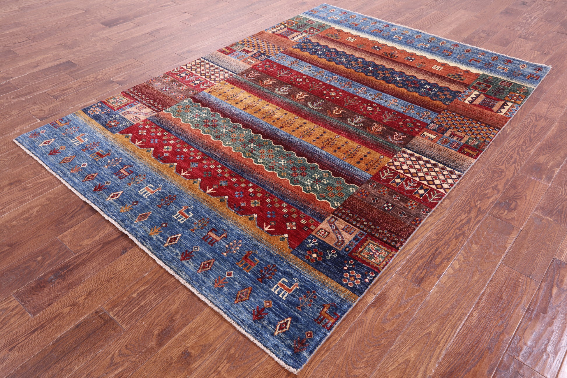 Tribal Persian Gabbeh Hand Knotted Wool Rug - 5' 7" X 7' 10" - Golden Nile