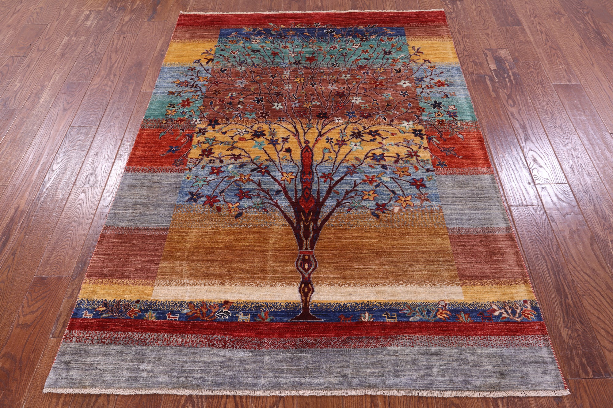 Tribal Persian Gabbeh Hand Knotted Wool Rug - 4' 9" X 6' 6" - Golden Nile
