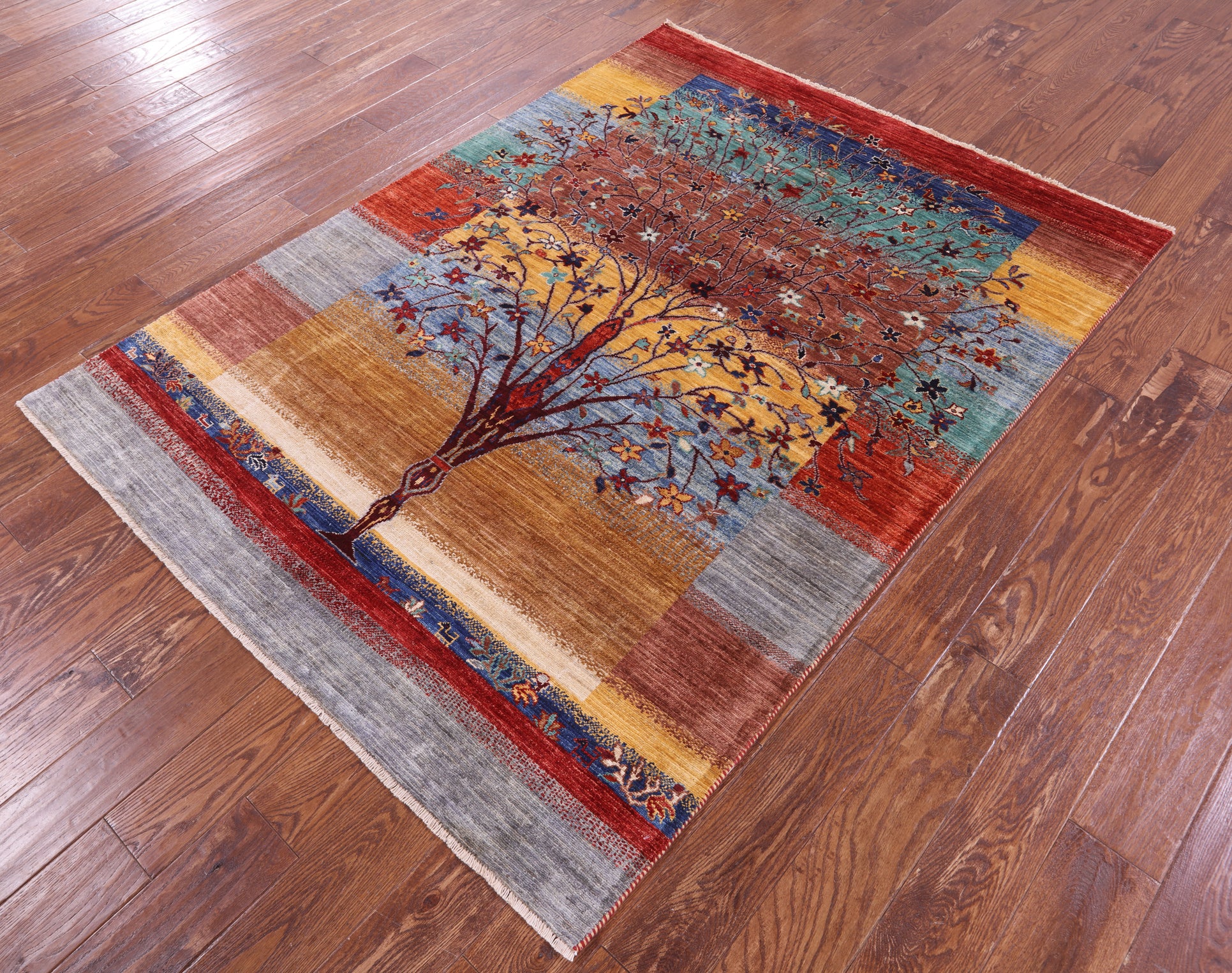 Tribal Persian Gabbeh Hand Knotted Wool Rug - 4' 9" X 6' 6" - Golden Nile