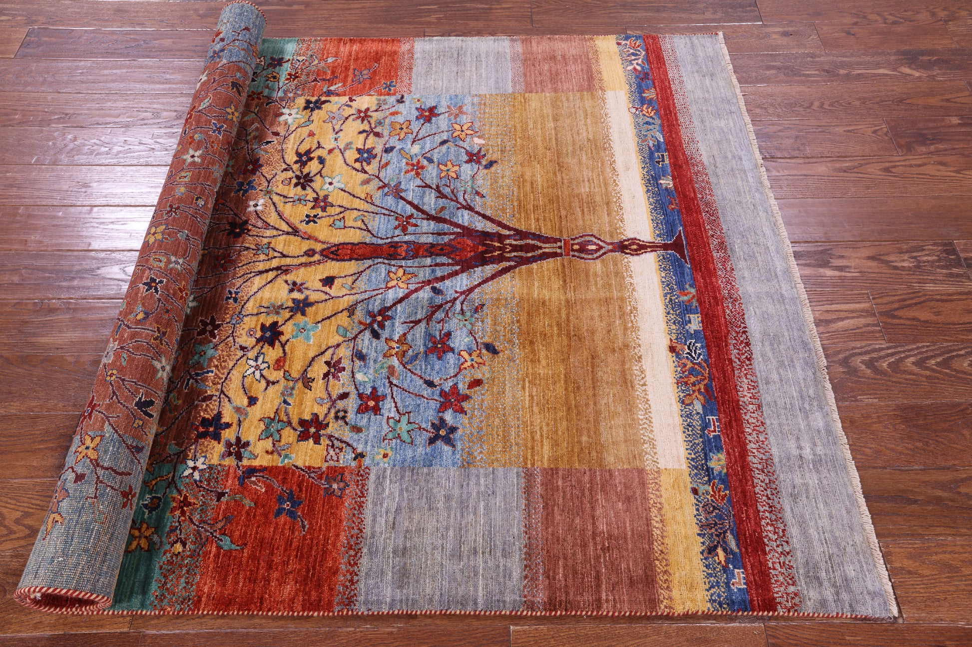 Tribal Persian Gabbeh Hand Knotted Wool Rug - 4' 9" X 6' 6" - Golden Nile