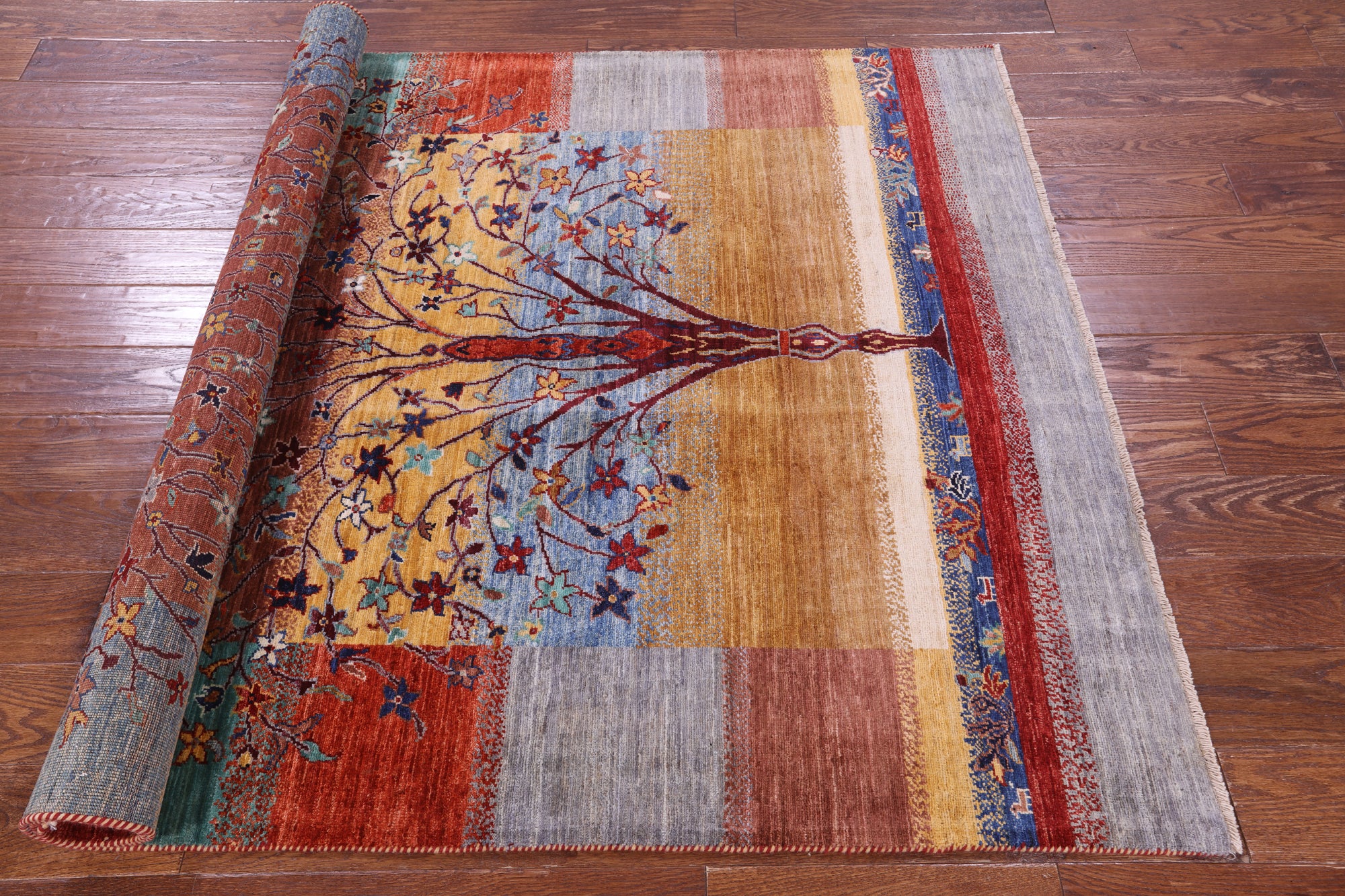 Tribal Persian Gabbeh Hand Knotted Wool Rug - 4' 9" X 6' 6" - Golden Nile