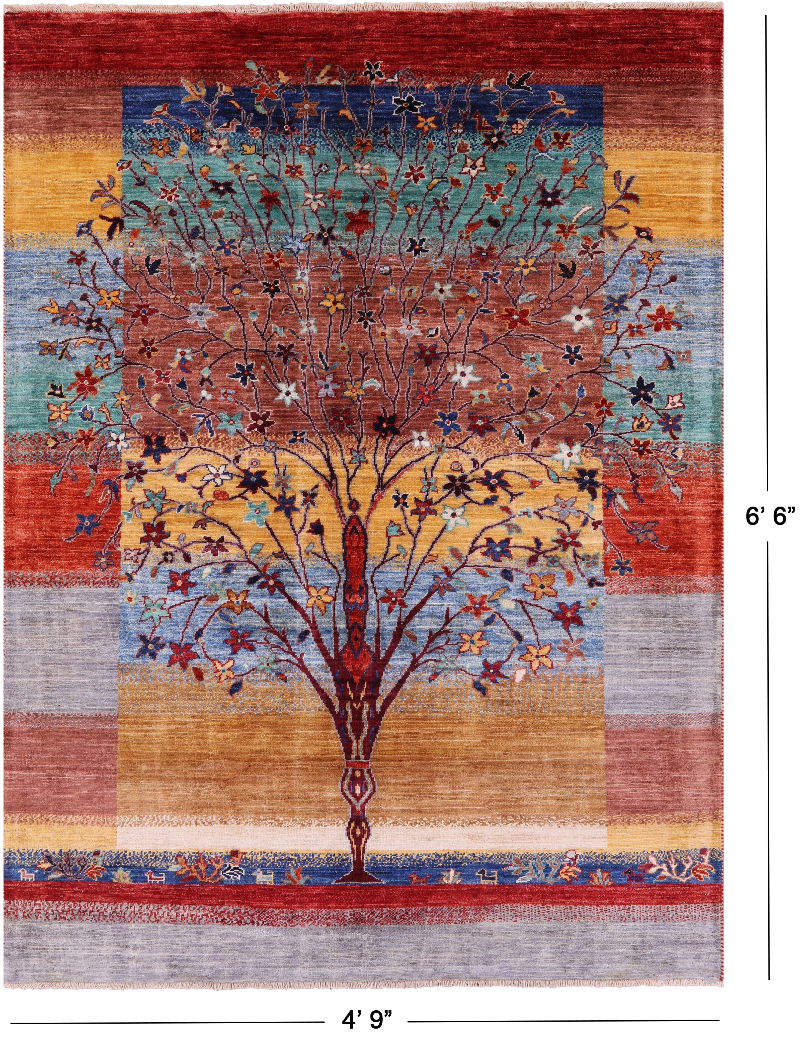 Tribal Persian Gabbeh Hand Knotted Wool Rug - 4' 9" X 6' 6" - Golden Nile