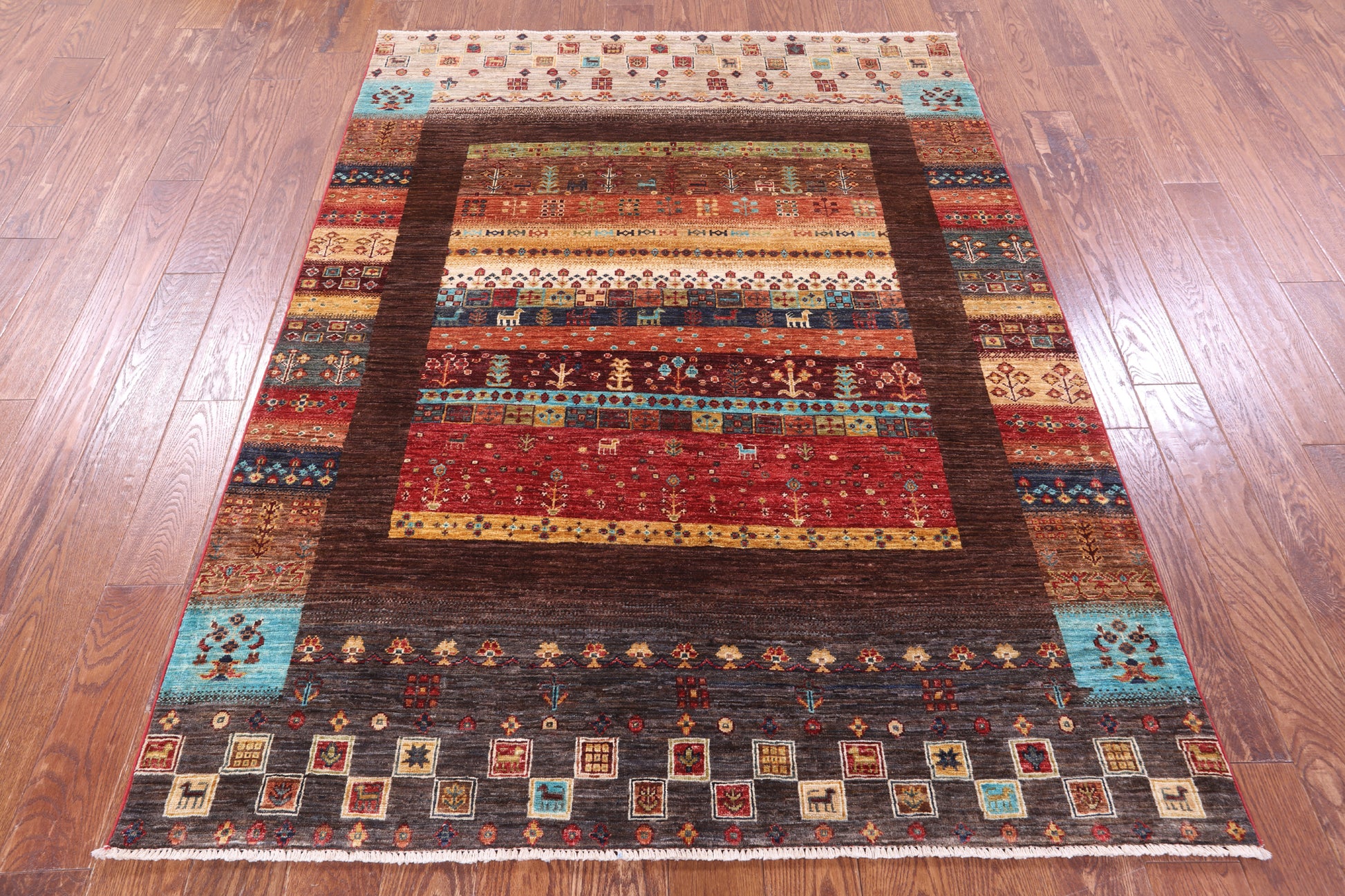 Tribal Persian Gabbeh Hand Knotted Wool Rug - 5' 1" X 6' 9" - Golden Nile