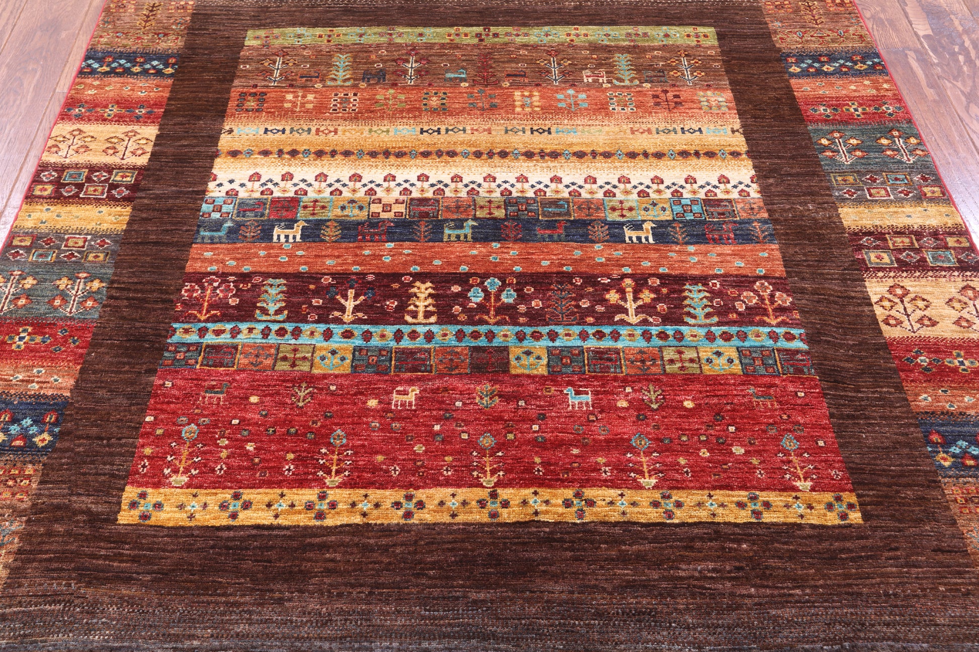 Tribal Persian Gabbeh Hand Knotted Wool Rug - 5' 1" X 6' 9" - Golden Nile