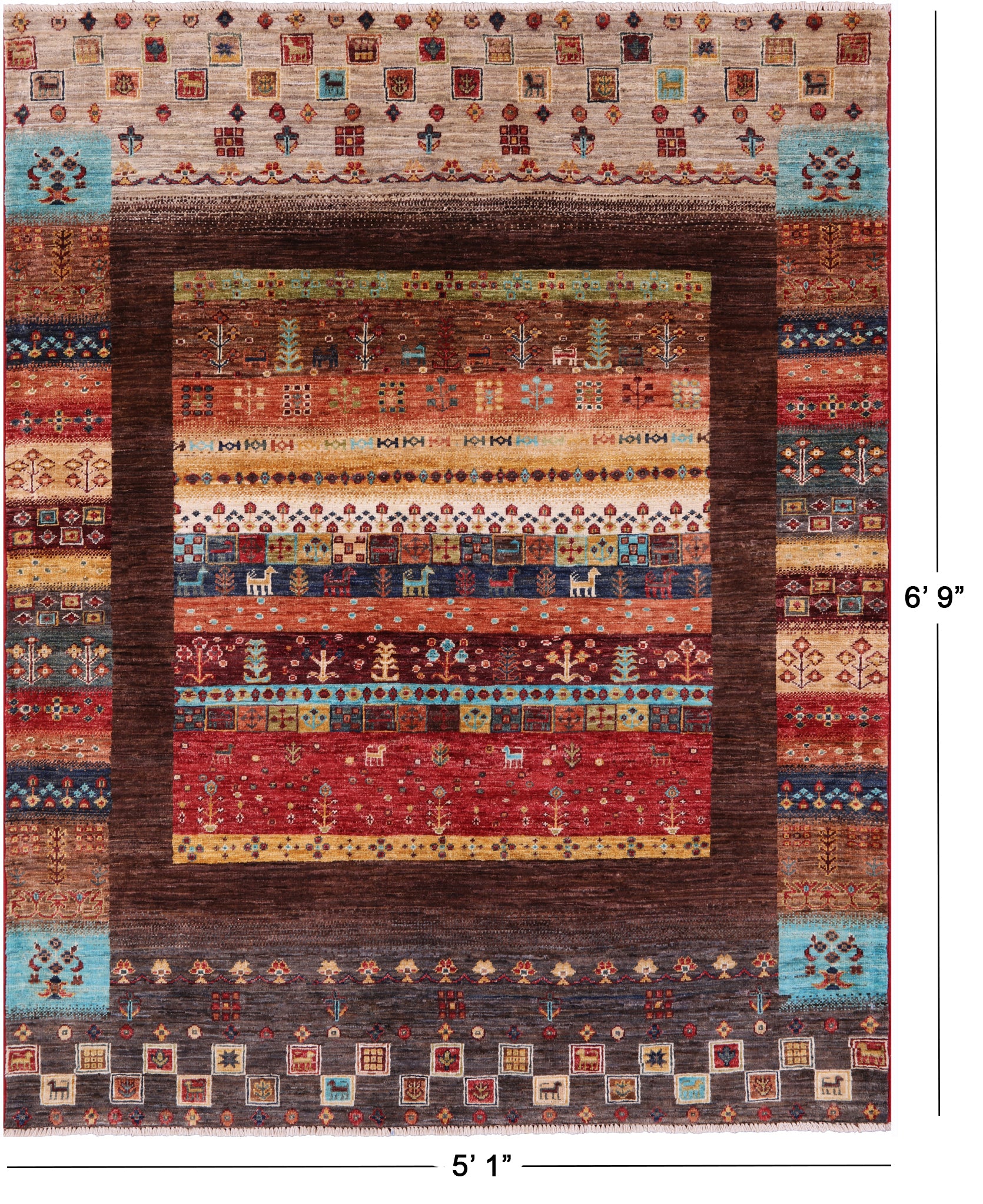 Tribal Persian Gabbeh Hand Knotted Wool Rug - 5' 1" X 6' 9" - Golden Nile
