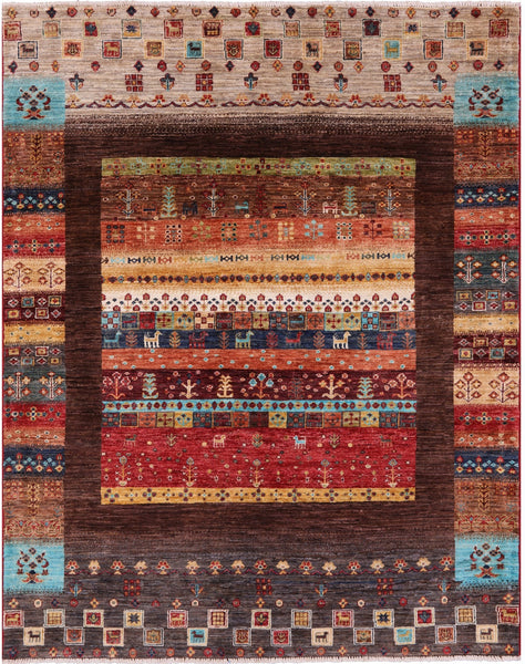 Tribal Persian Gabbeh Hand Knotted Wool Rug - 5' 1" X 6' 9" - Golden Nile