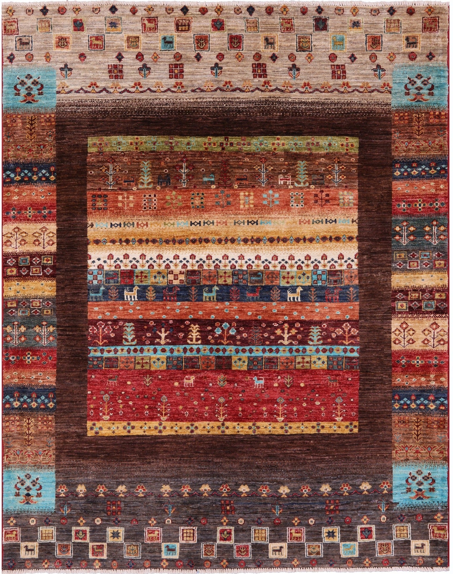 Tribal Persian Gabbeh Hand Knotted Wool Rug - 5' 1" X 6' 9" - Golden Nile
