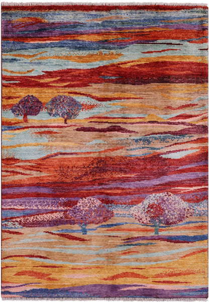 Tribal Persian Gabbeh Hand Knotted Wool Rug - 3' 4" X 4' 10" - Golden Nile